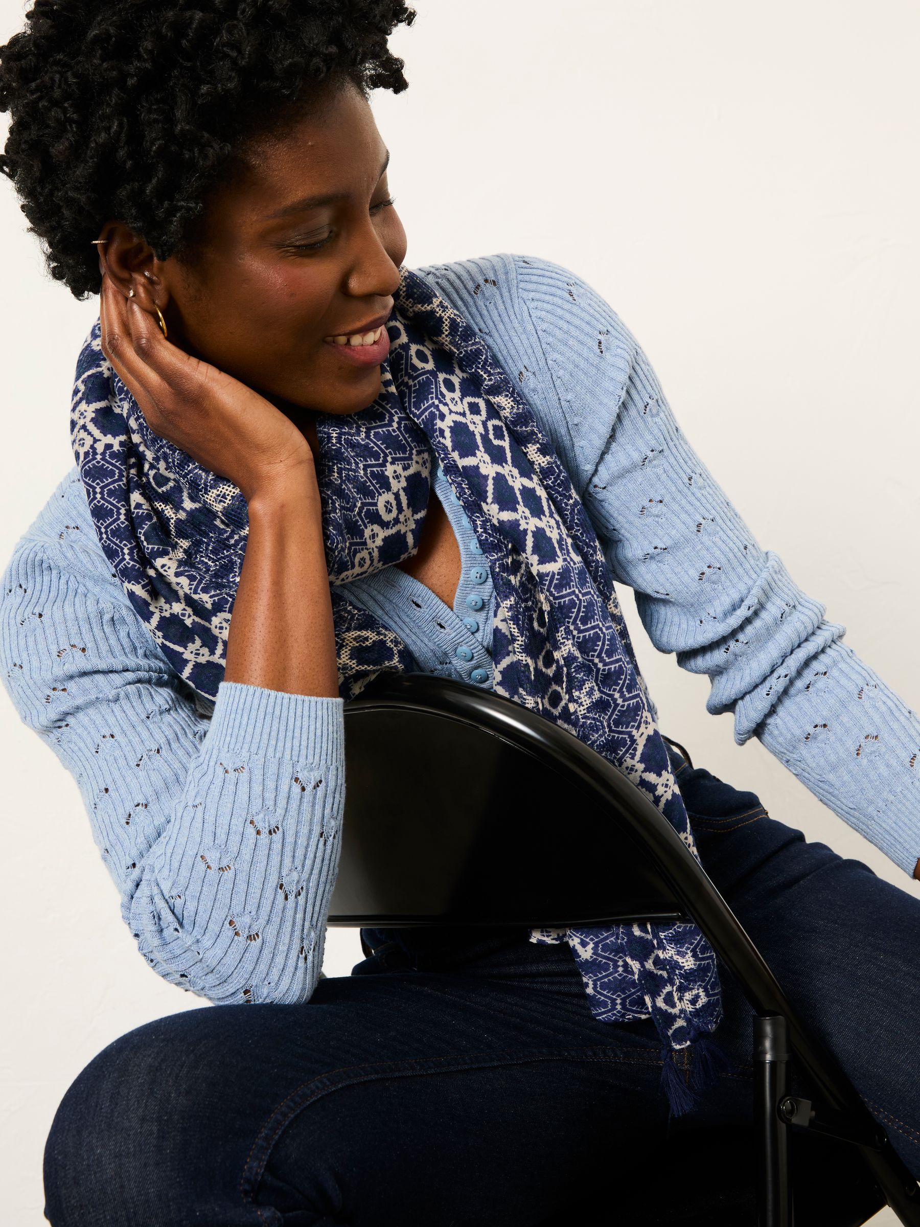 Lois Chambray Blue Knitted Button Front Henley | FatFace USA