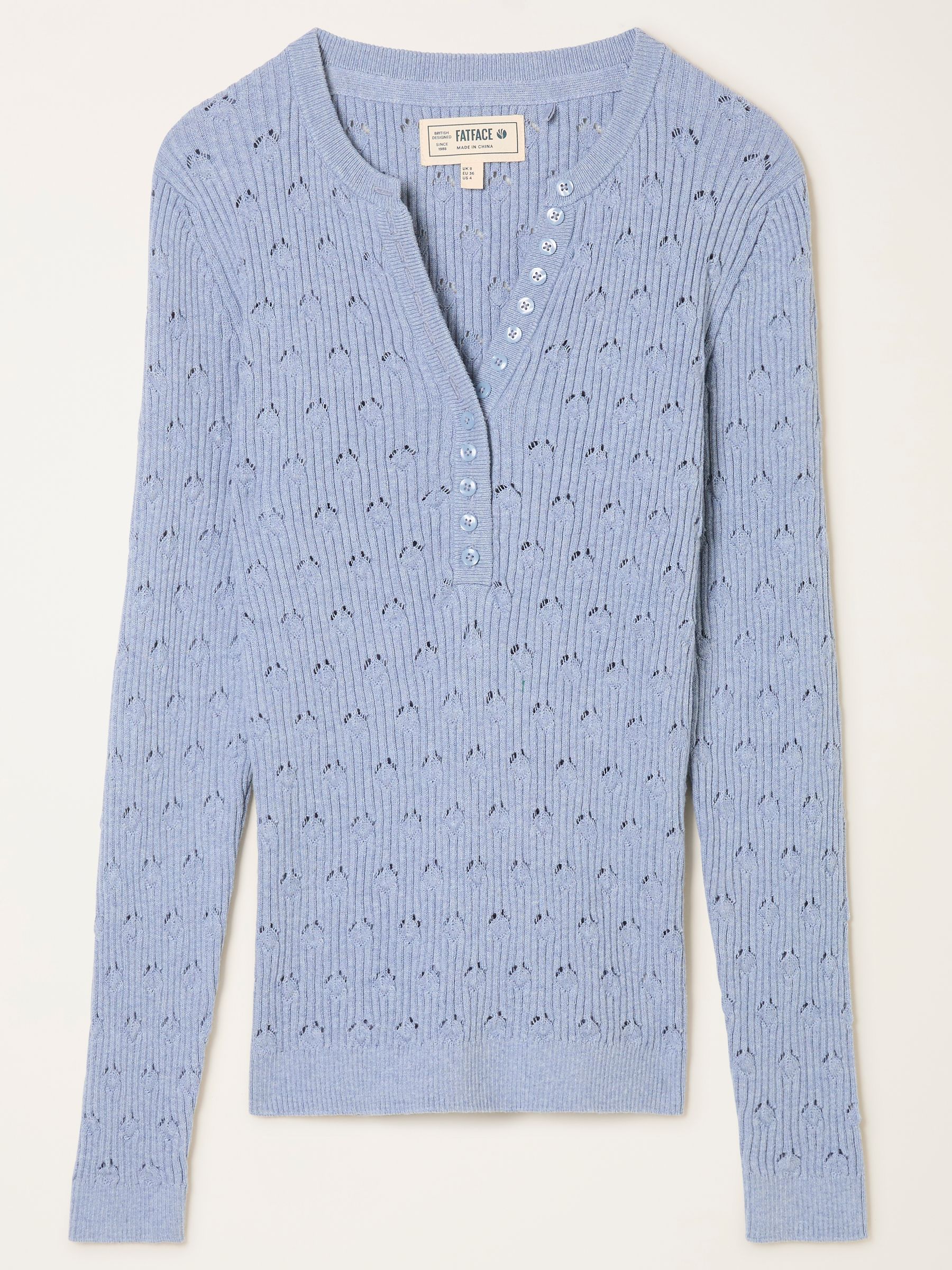 Lois Chambray Blue Knitted Button Front Henley - Image 5 of 5