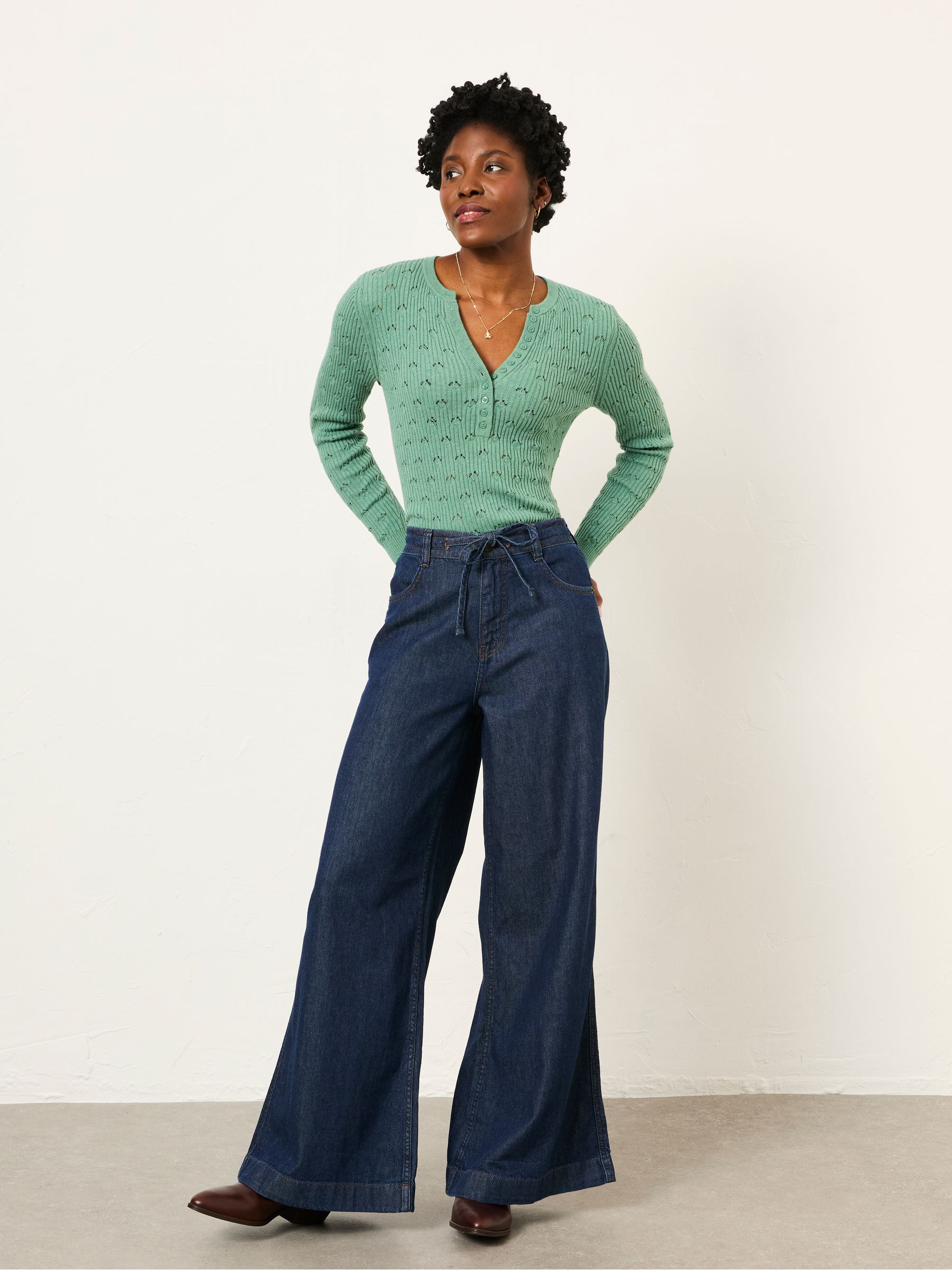 Lois Jade Green Knitted Button Front Henley - Image 3 of 6