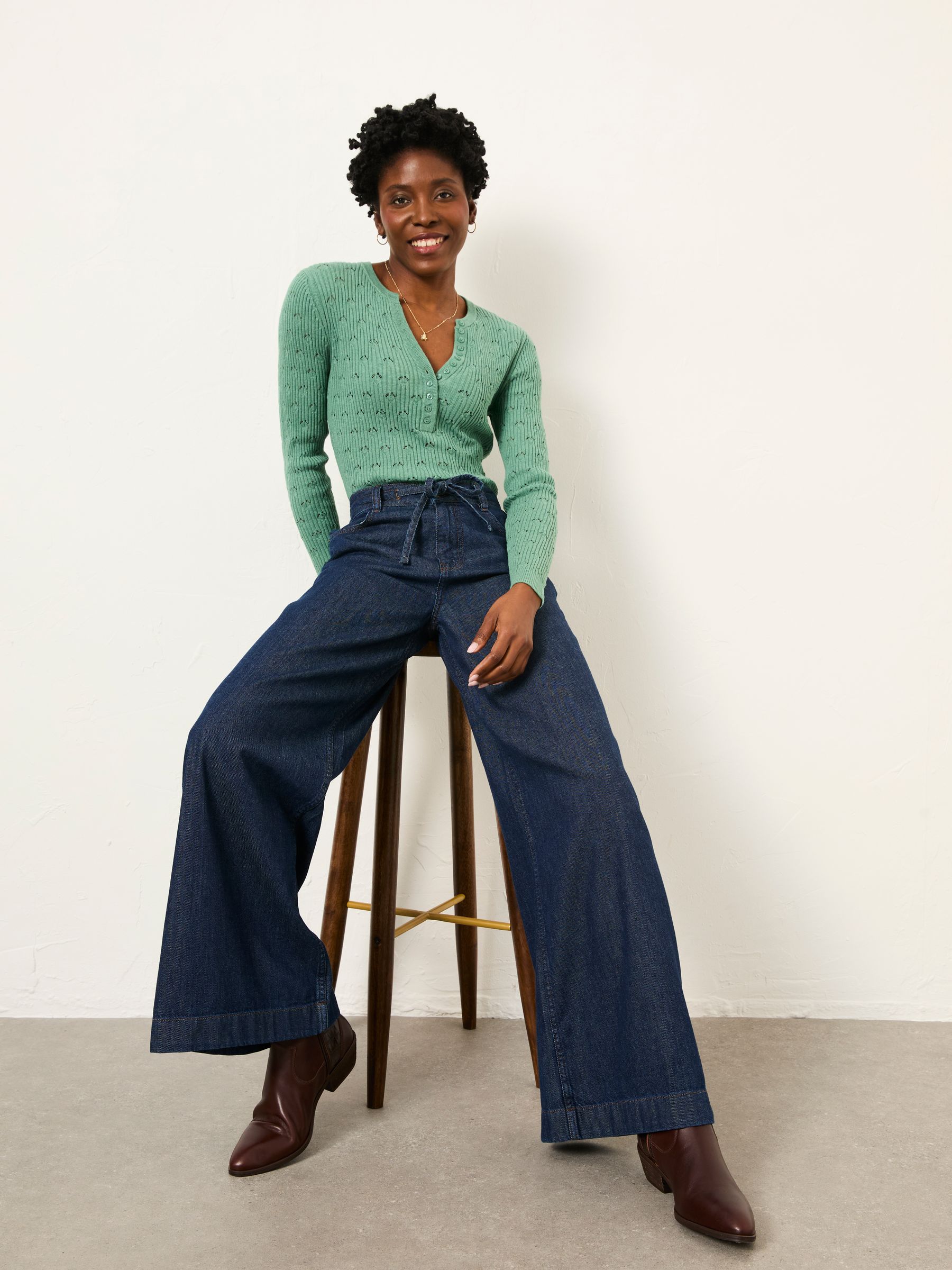 Lois Jade Green Knitted Button Front Henley - Image 5 of 6