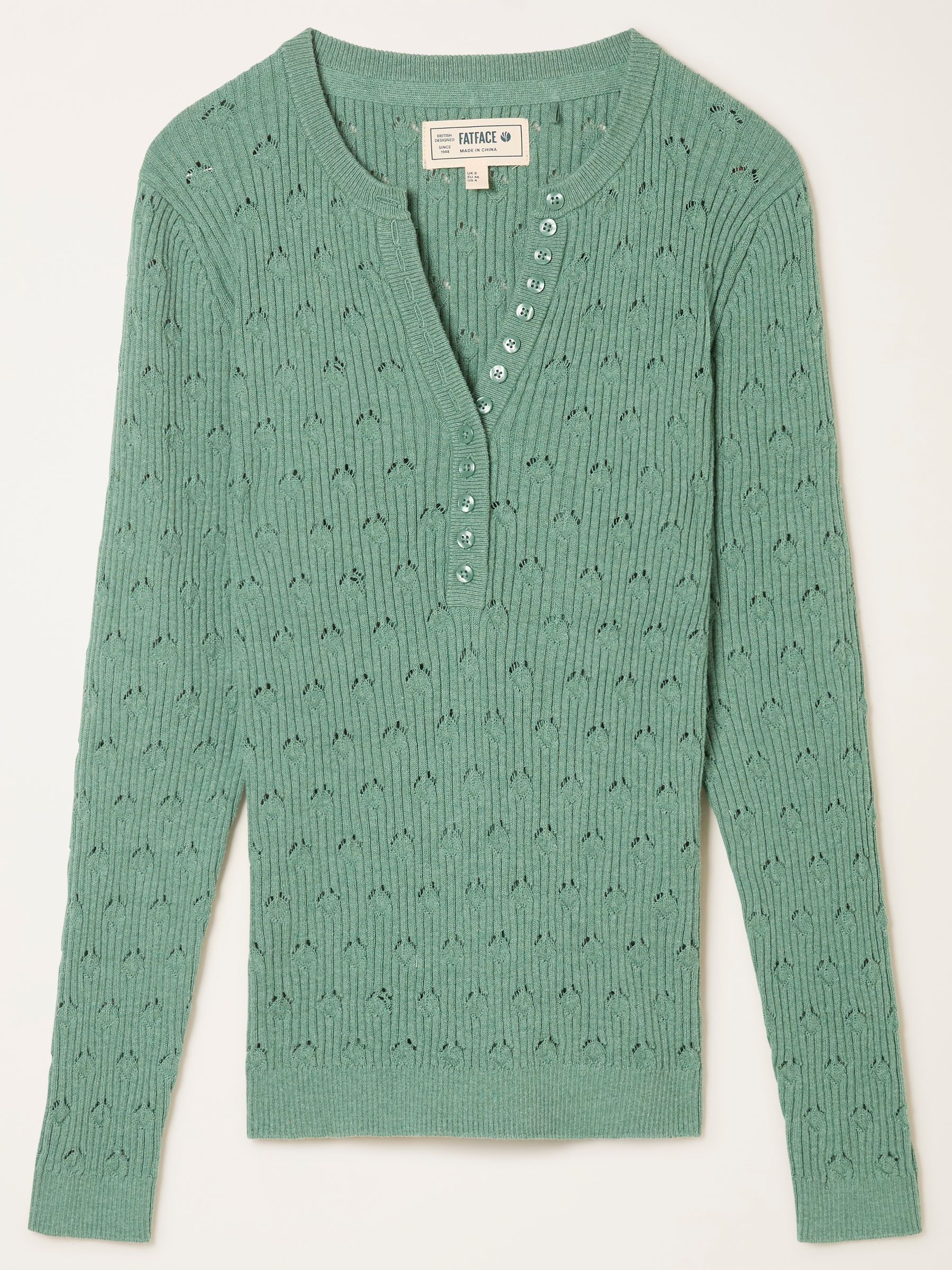 Lois Jade Green Knitted Button Front Henley - Image 6 of 6