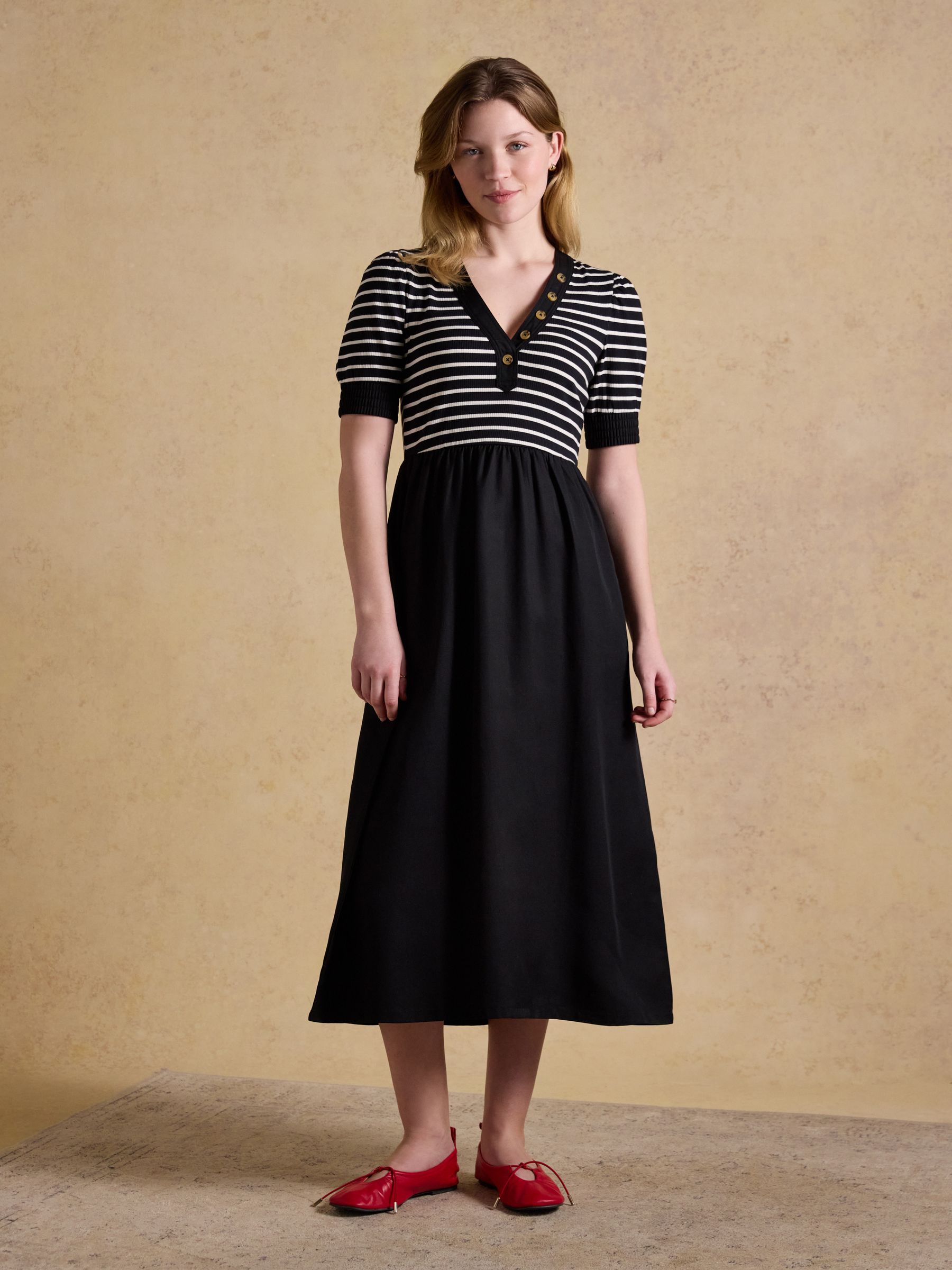 Willow Black Jersey Woven Midi Dress - Image 1 of 8