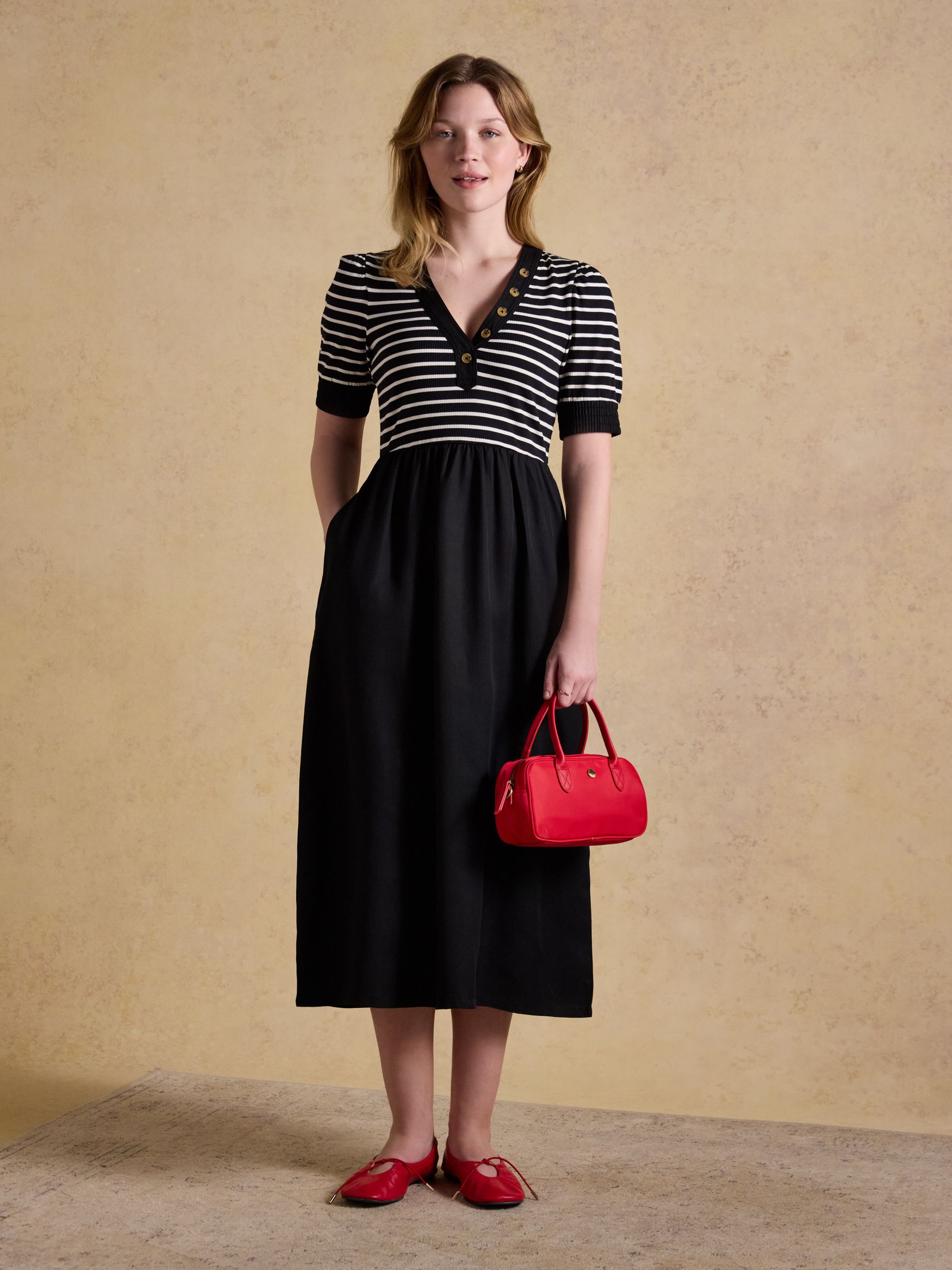 Willow Black Jersey Woven Midi Dress - Image 6 of 8