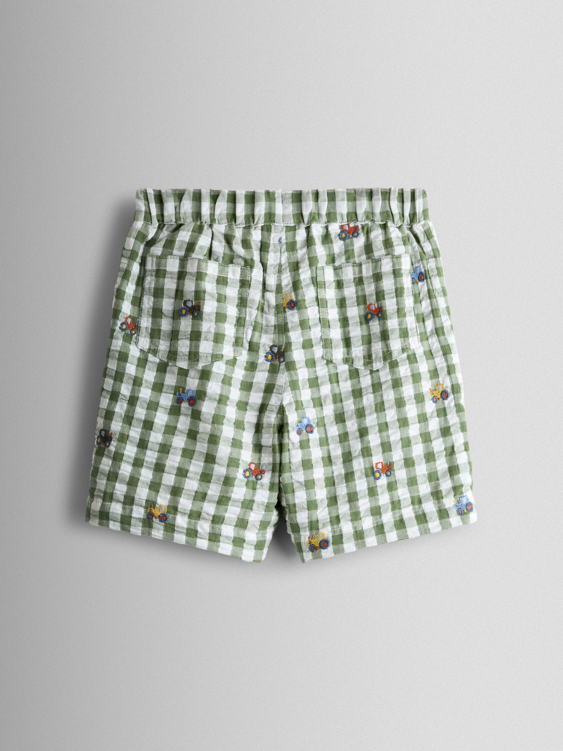 Green Tractor Embroidered Gingham Shorts - Image 2 of 3