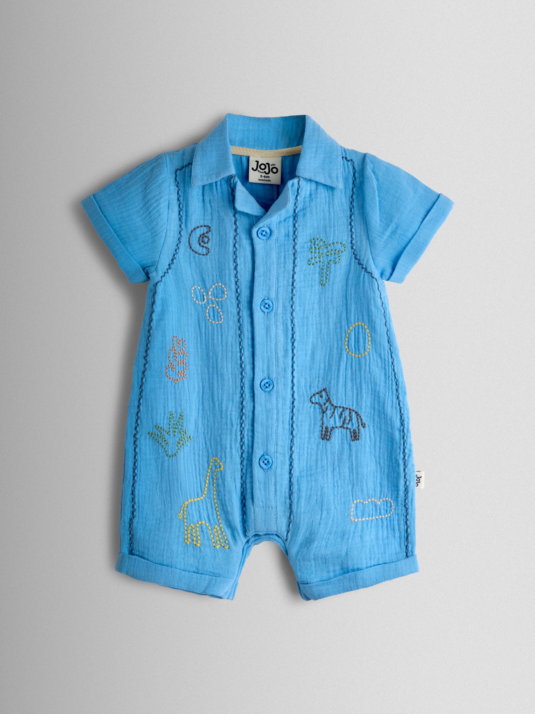 Blue Safari Embroidered Cheesecloth Romper - Image 1 of 3