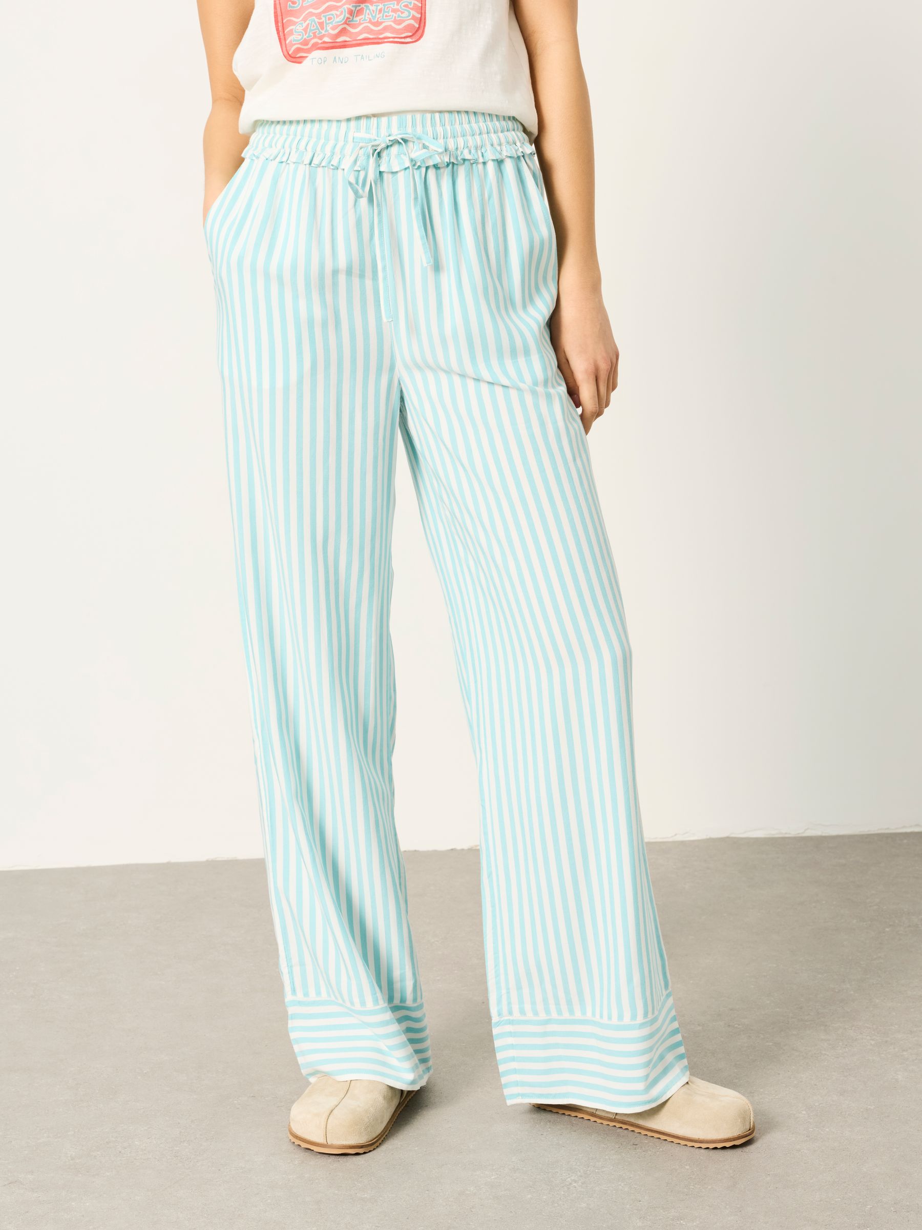Lola Teal Blue Stripe Wide Leg Pyjama Bottoms - Image 1 of 6