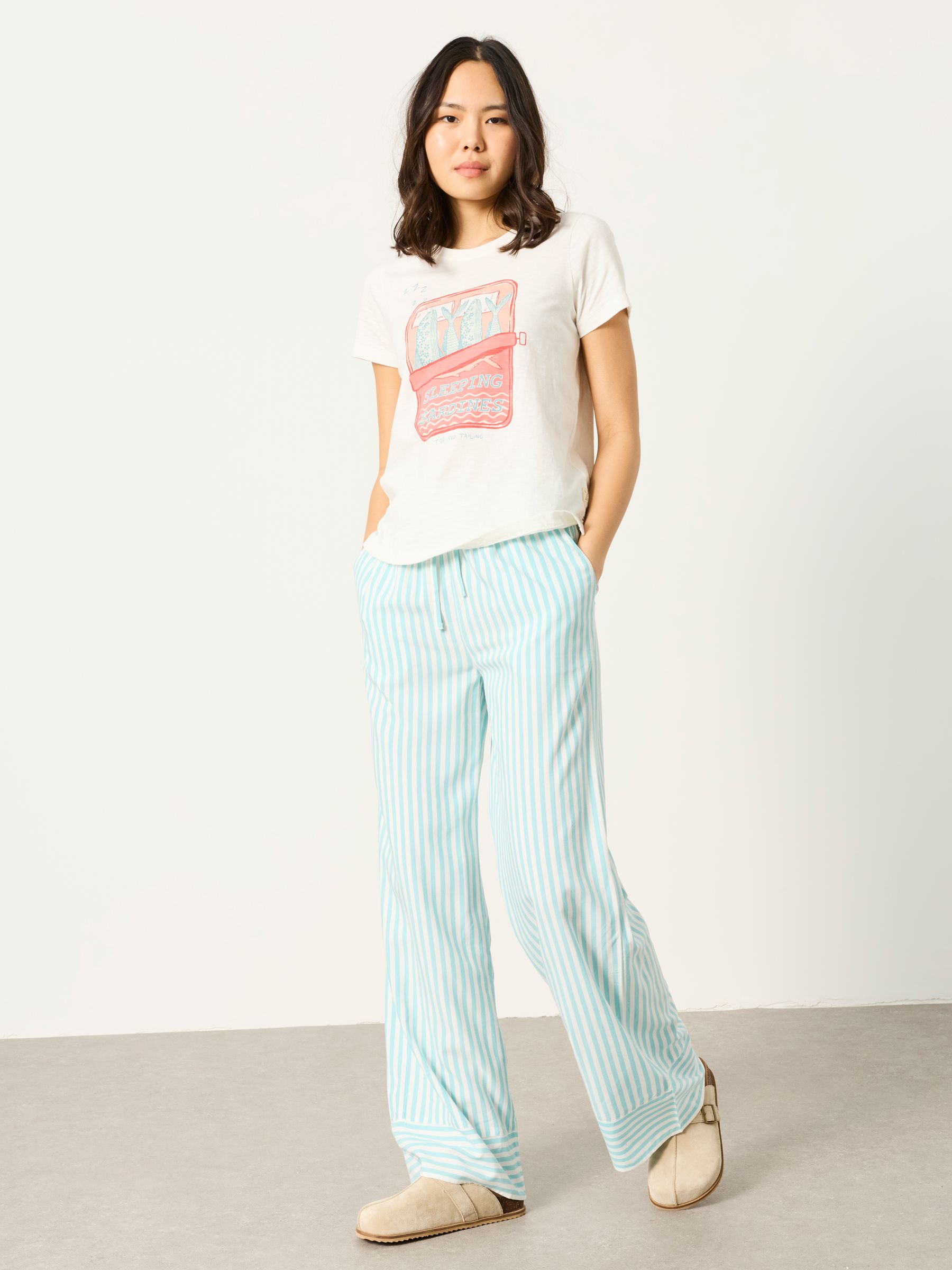 Lola Teal Blue Stripe Wide Leg Pyjama Bottoms - Image 5 of 6