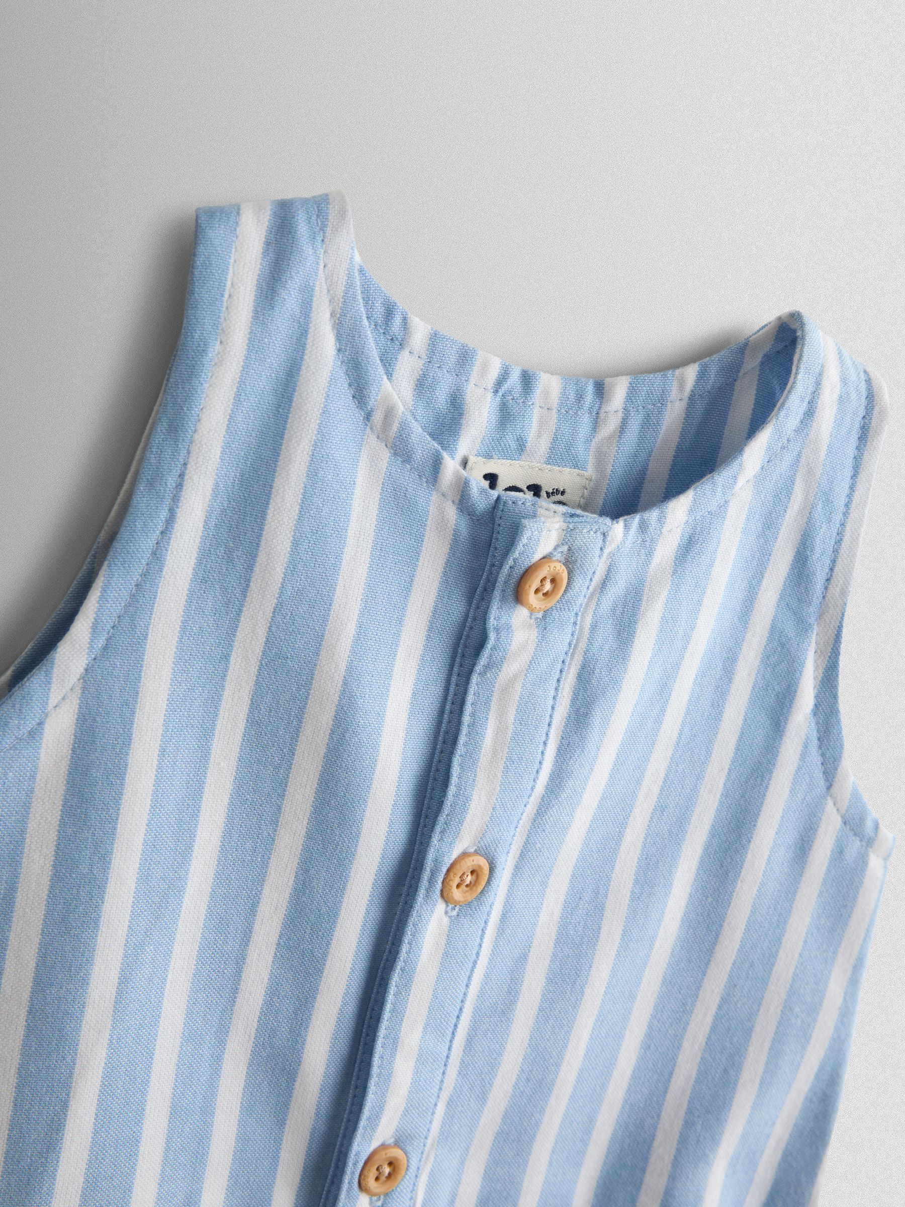 Blue Button Front Stripe Romper - Image 3 of 4
