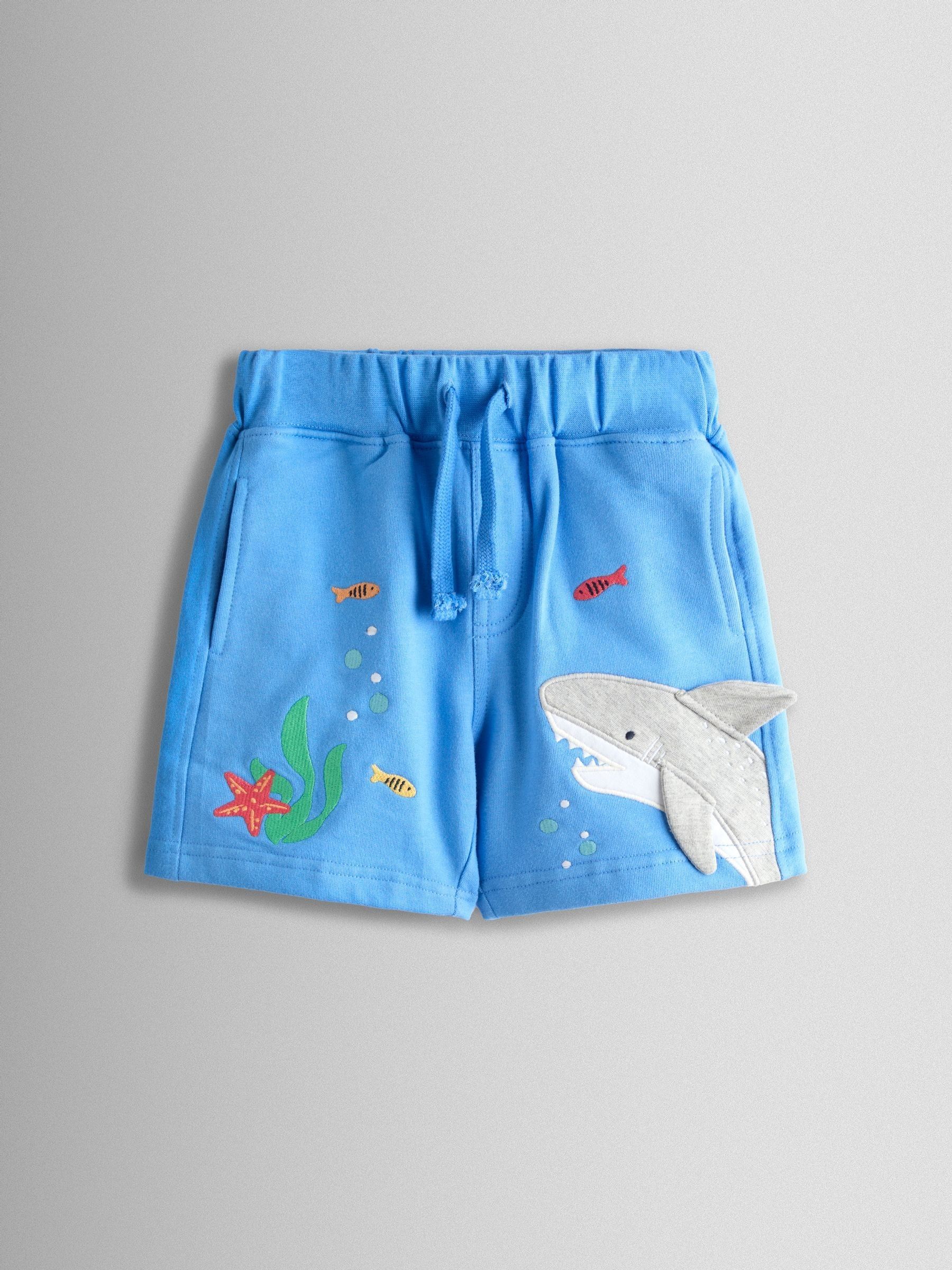 Blue & Grey Shark 2-Pack Appliqué & Plain Shorts - Image 2 of 8