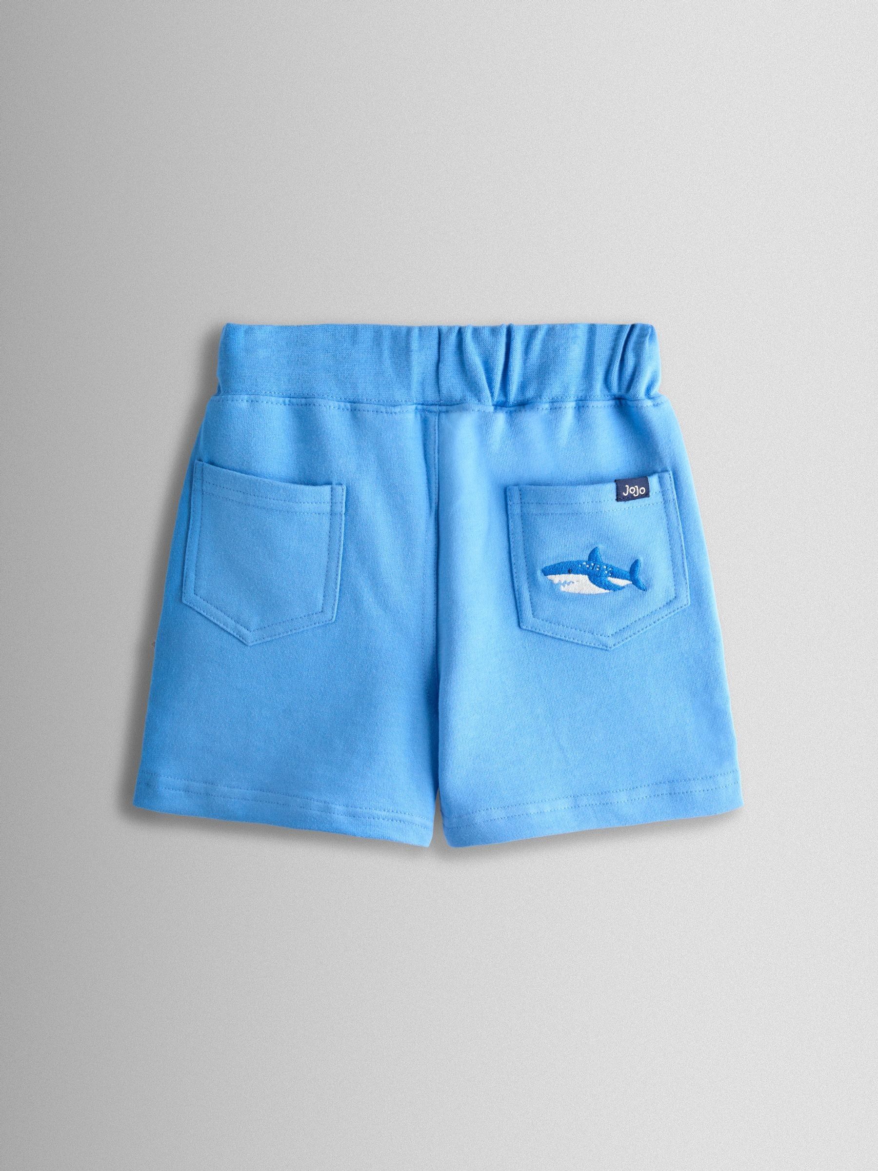 Blue & Grey Shark 2-Pack Appliqué & Plain Shorts - Image 3 of 8