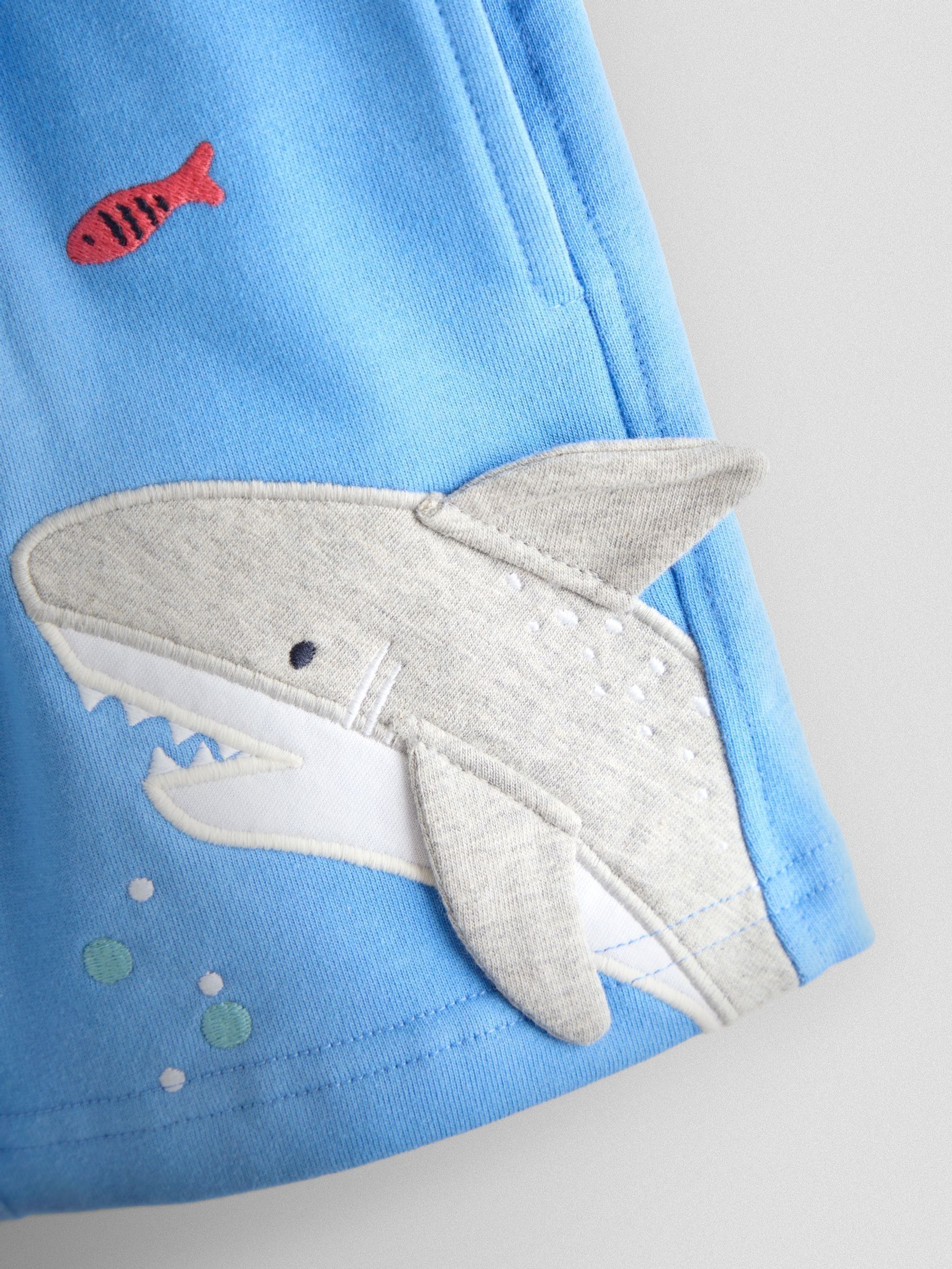 Blue & Grey Shark 2-Pack Appliqué & Plain Shorts - Image 6 of 8