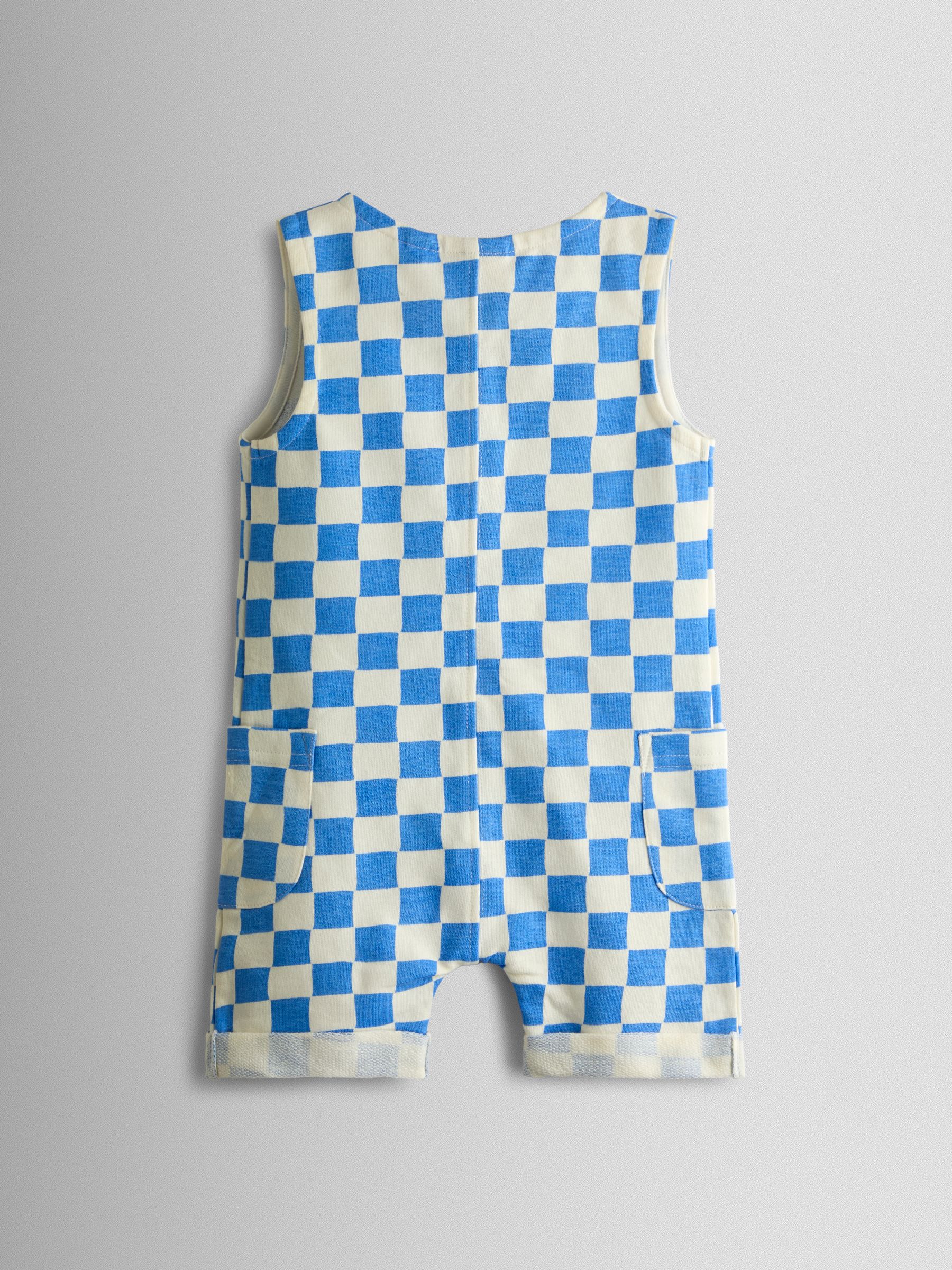 Light Blue Checkerboard Button Through Romper - Image 2 of 3