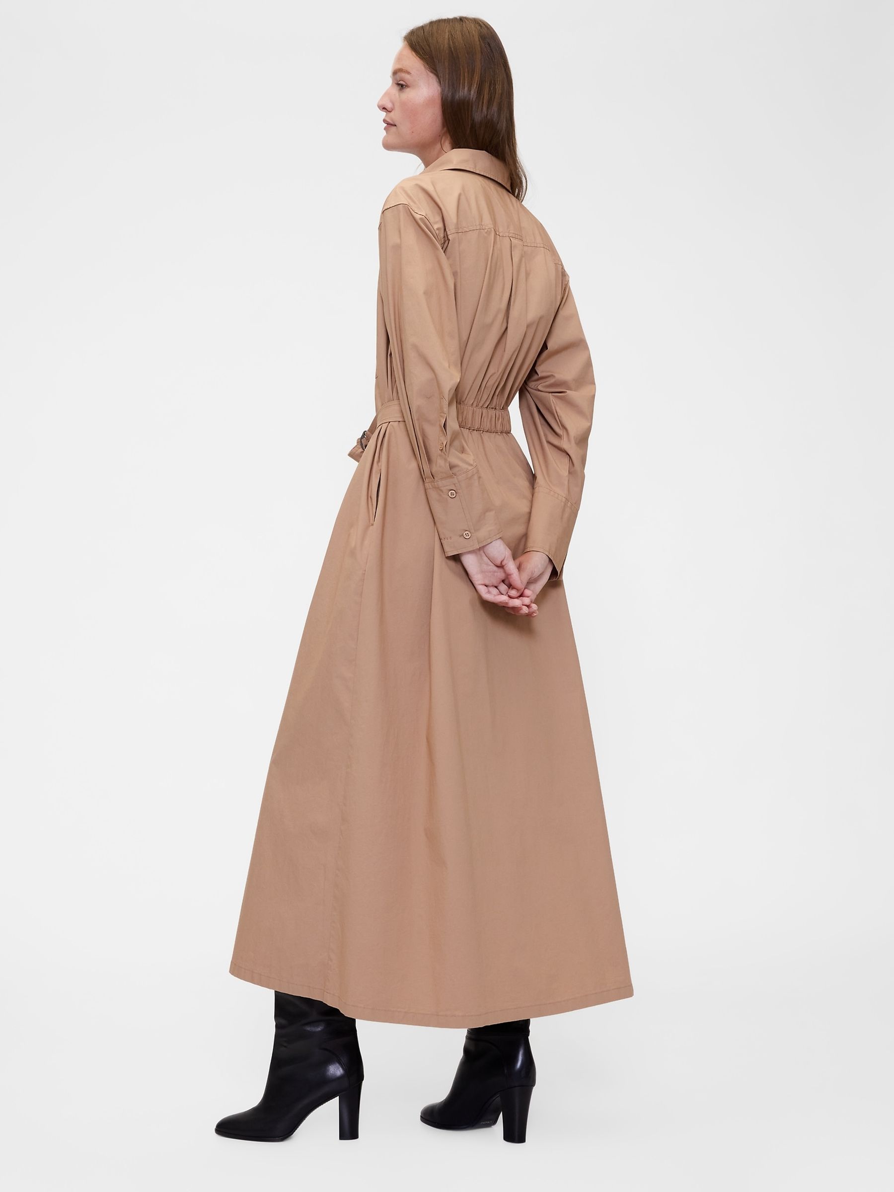 Beige Poplin Belted Maxi Shirt Dress - Image 2 of 4