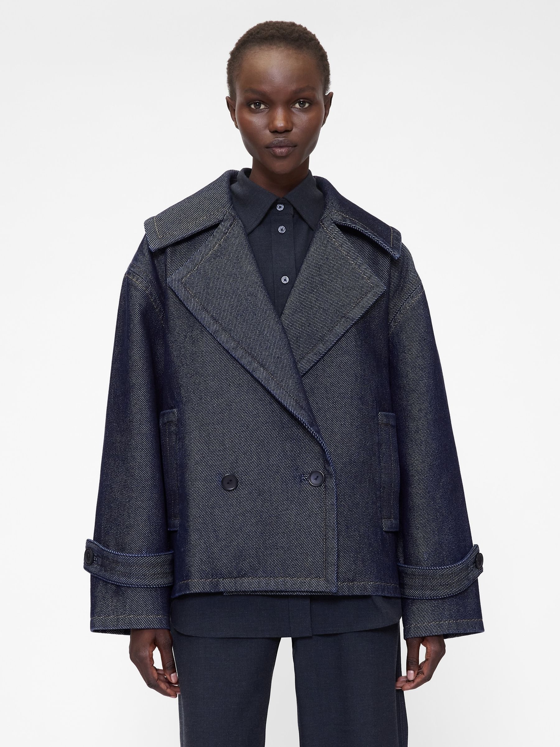 Dark Wash Blue Denim Oversized Coat - Image 2 of 6