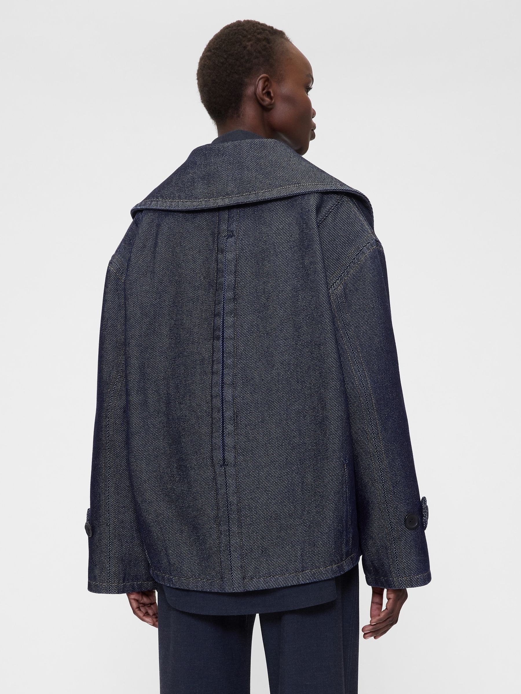 Dark Wash Blue Denim Oversized Coat - Image 3 of 6