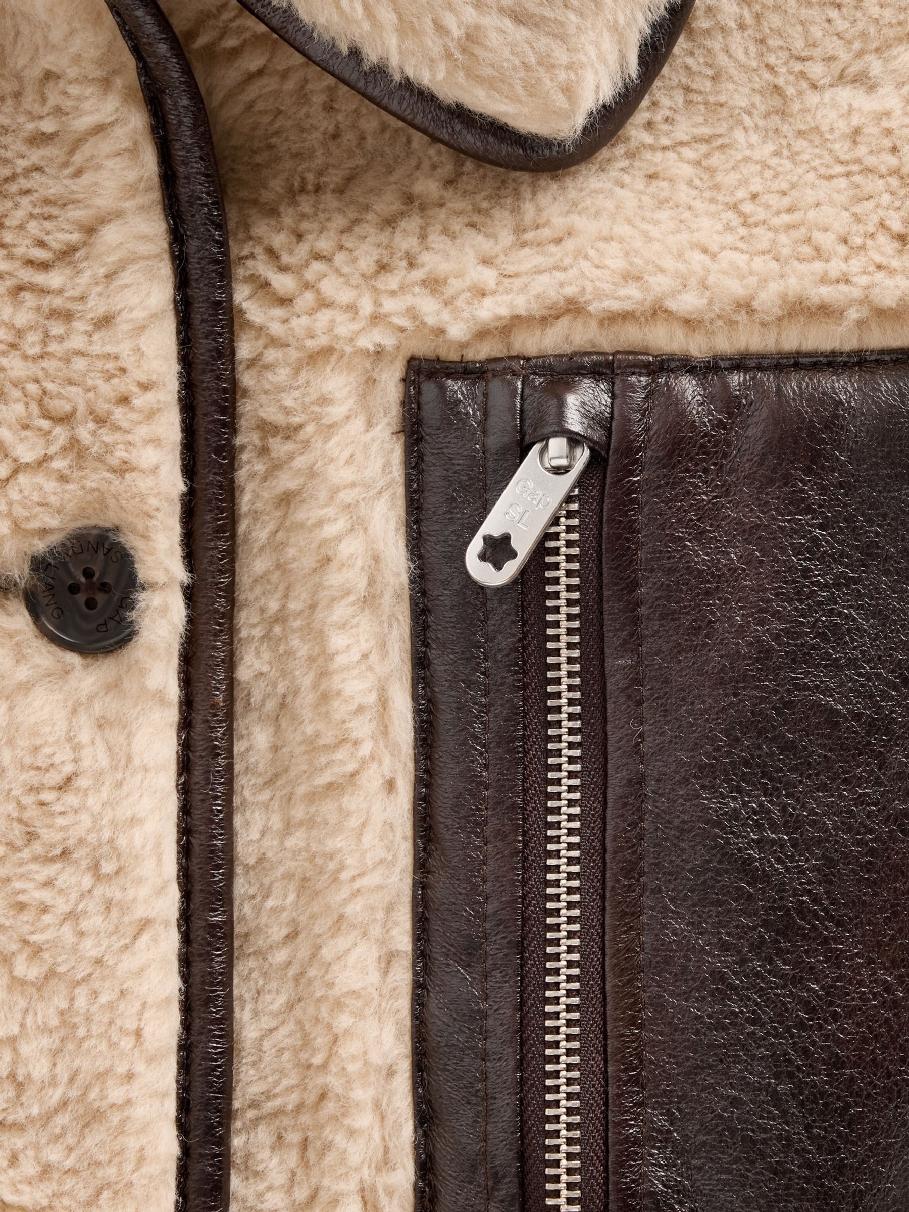 Light Brown Sandy Liang Reversible Vegan Leather Sherpa Jacket - Image 7 of 7