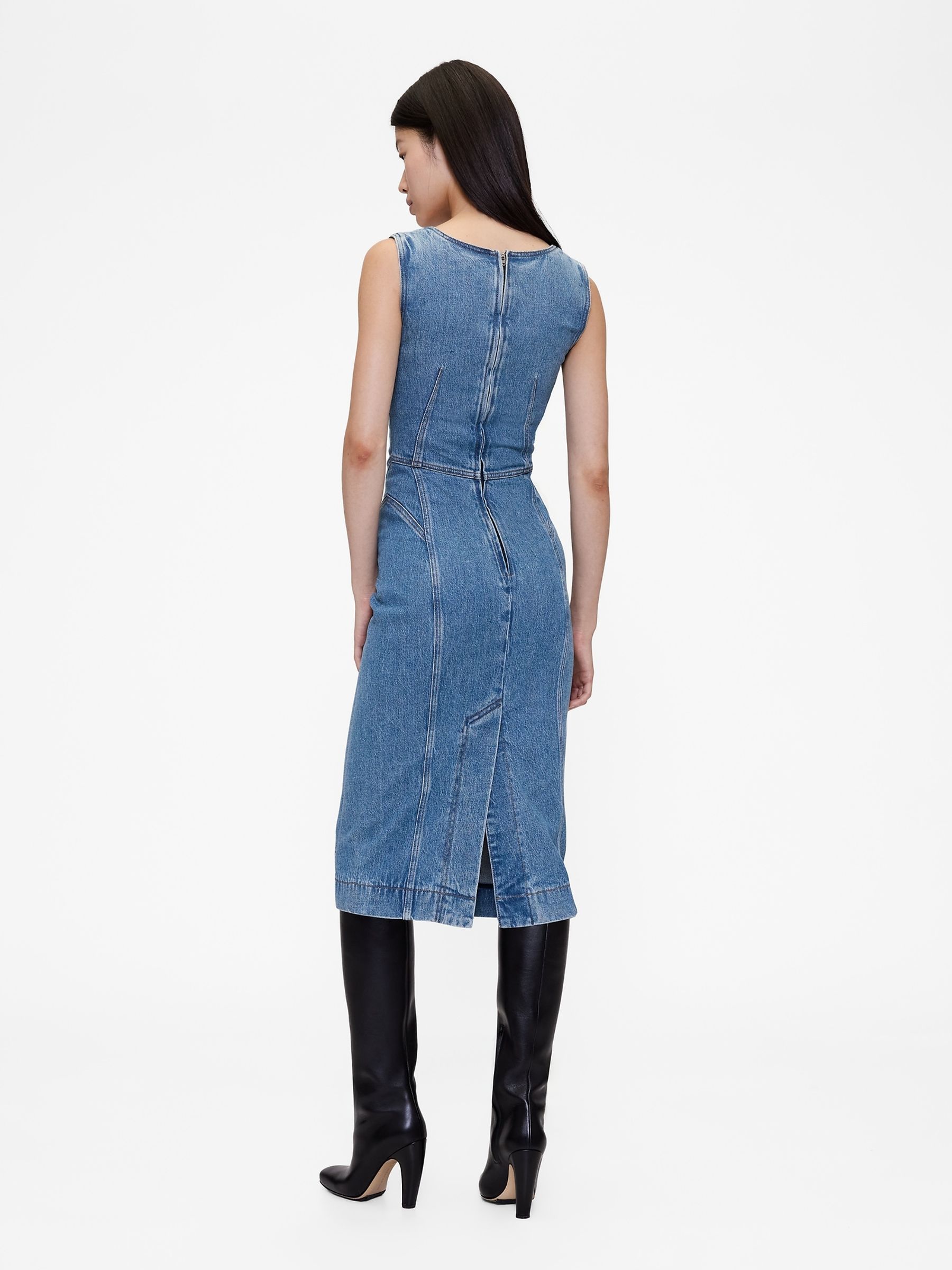 Blue Seamed Denim Midi Dress - Image 2 of 4