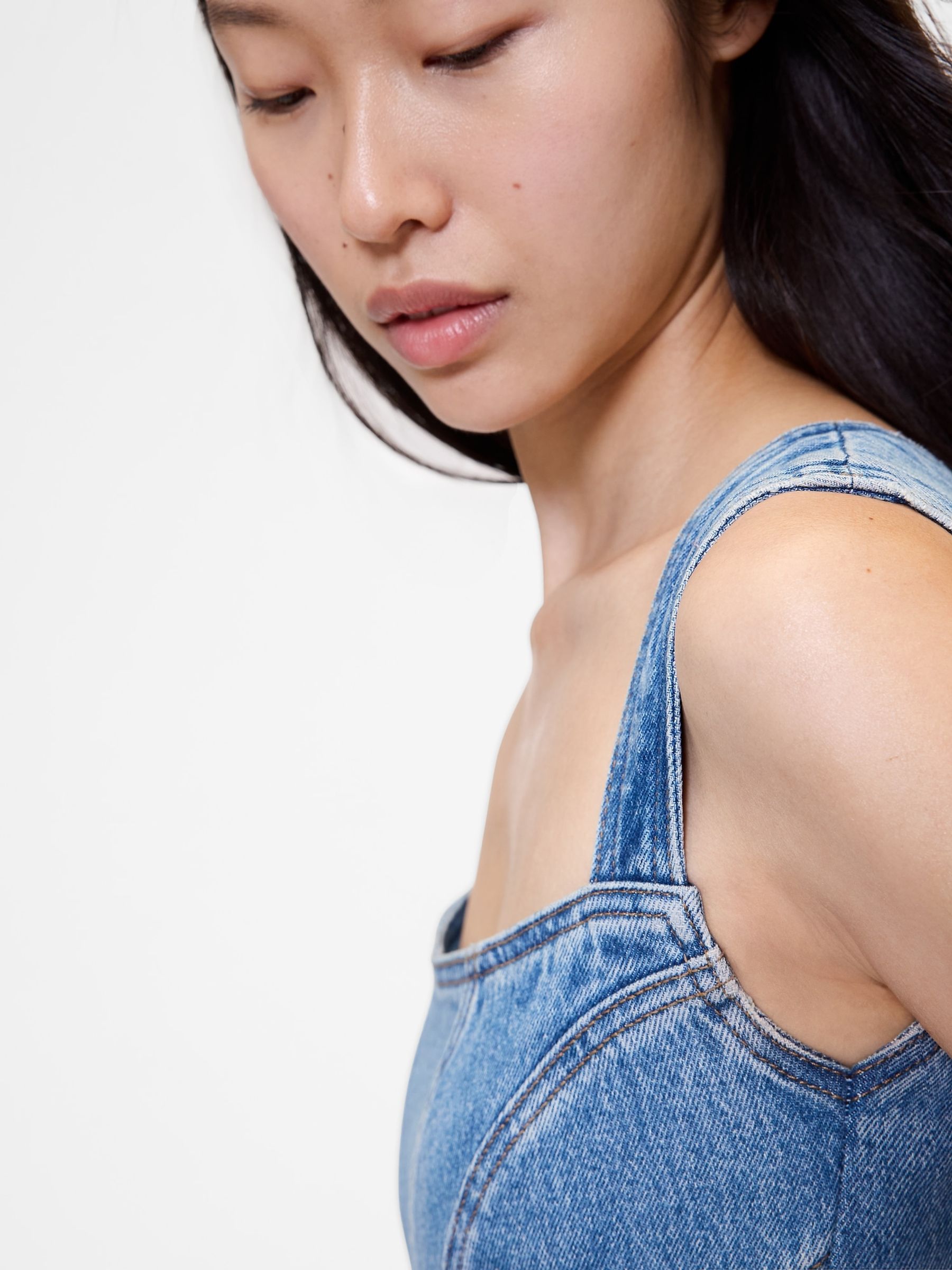 Blue Seamed Denim Midi Dress - Image 4 of 4