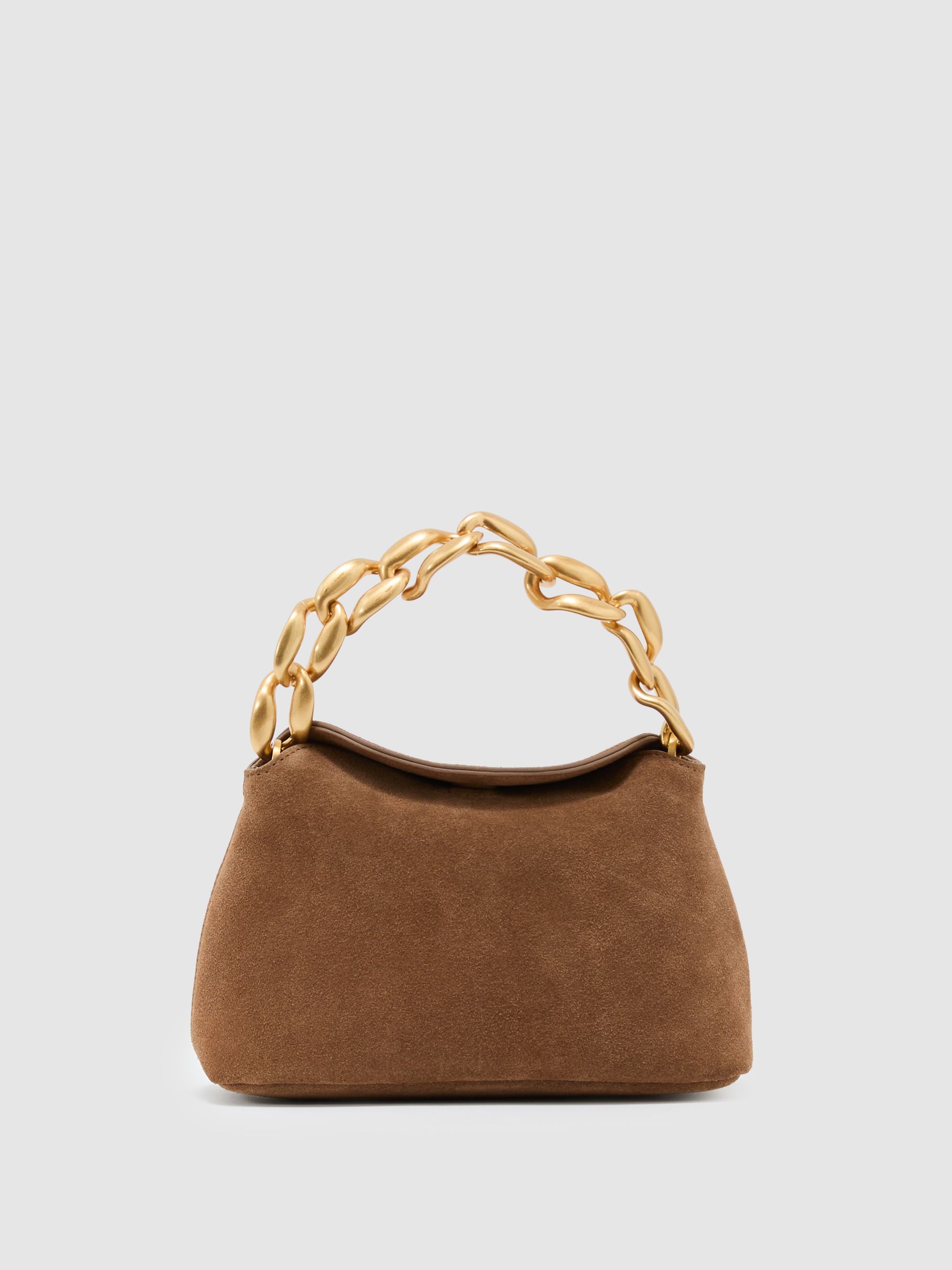 Suede Chain Grab Bag in Tan - Image 2 of 6