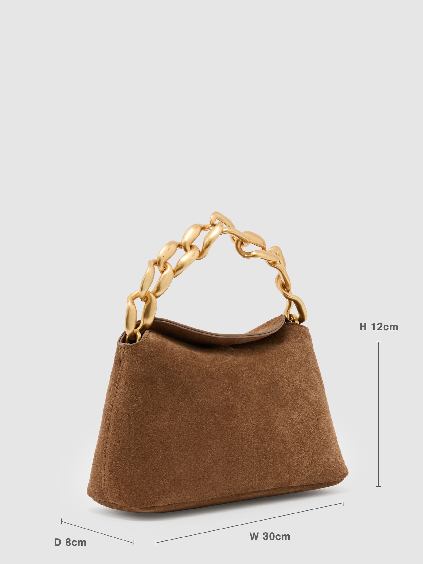 Suede Chain Grab Bag in Tan - Image 3 of 6