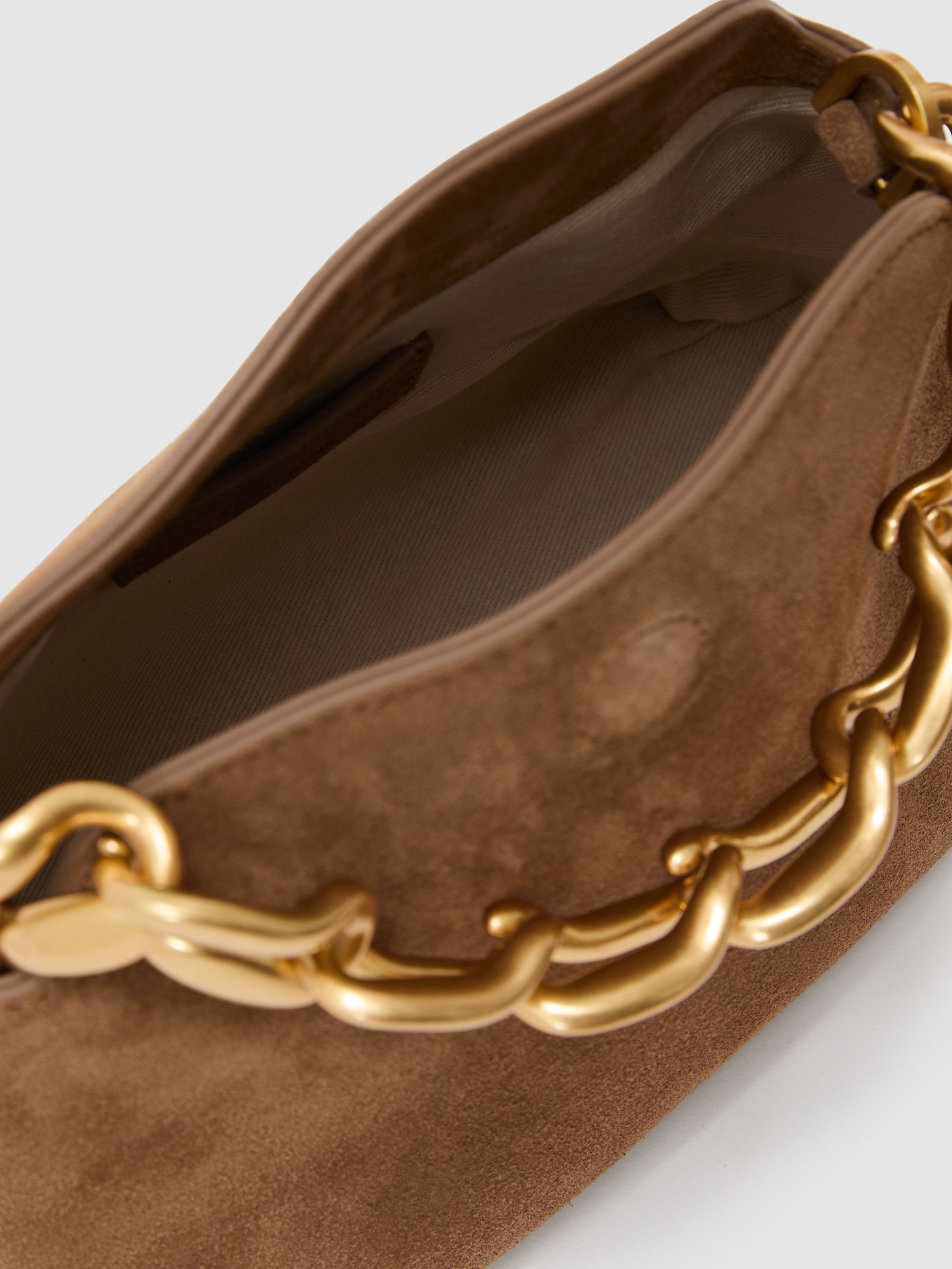 Suede Chain Grab Bag in Tan - image 3