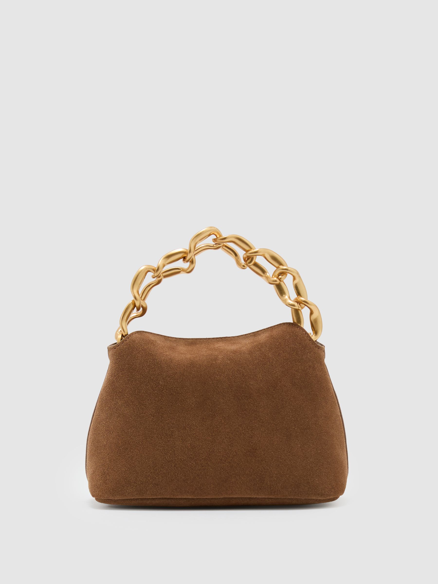 Suede Chain Grab Bag in Tan - Image 4 of 6