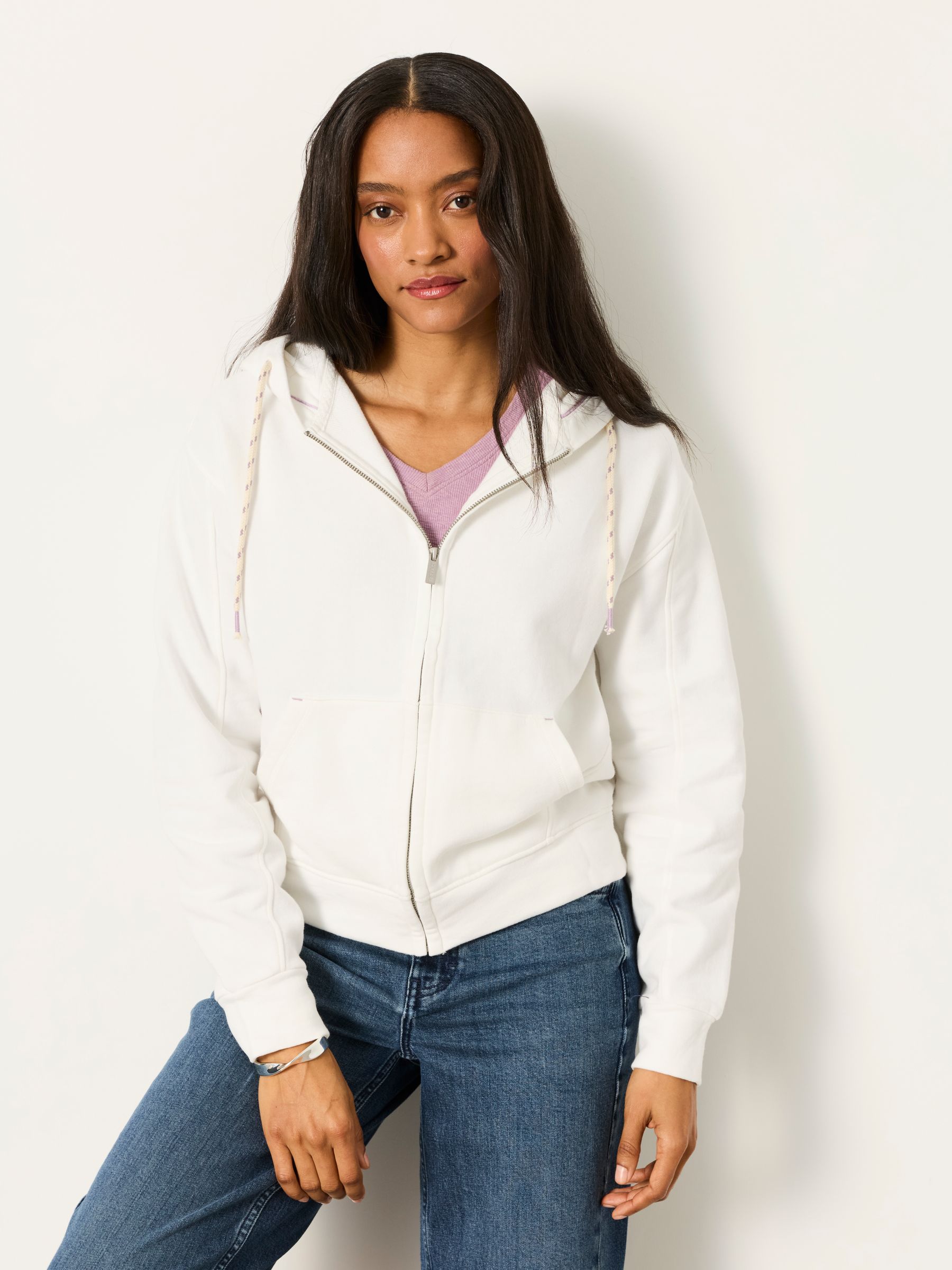 Flora White Zip Through Hoodie | FatFace USA