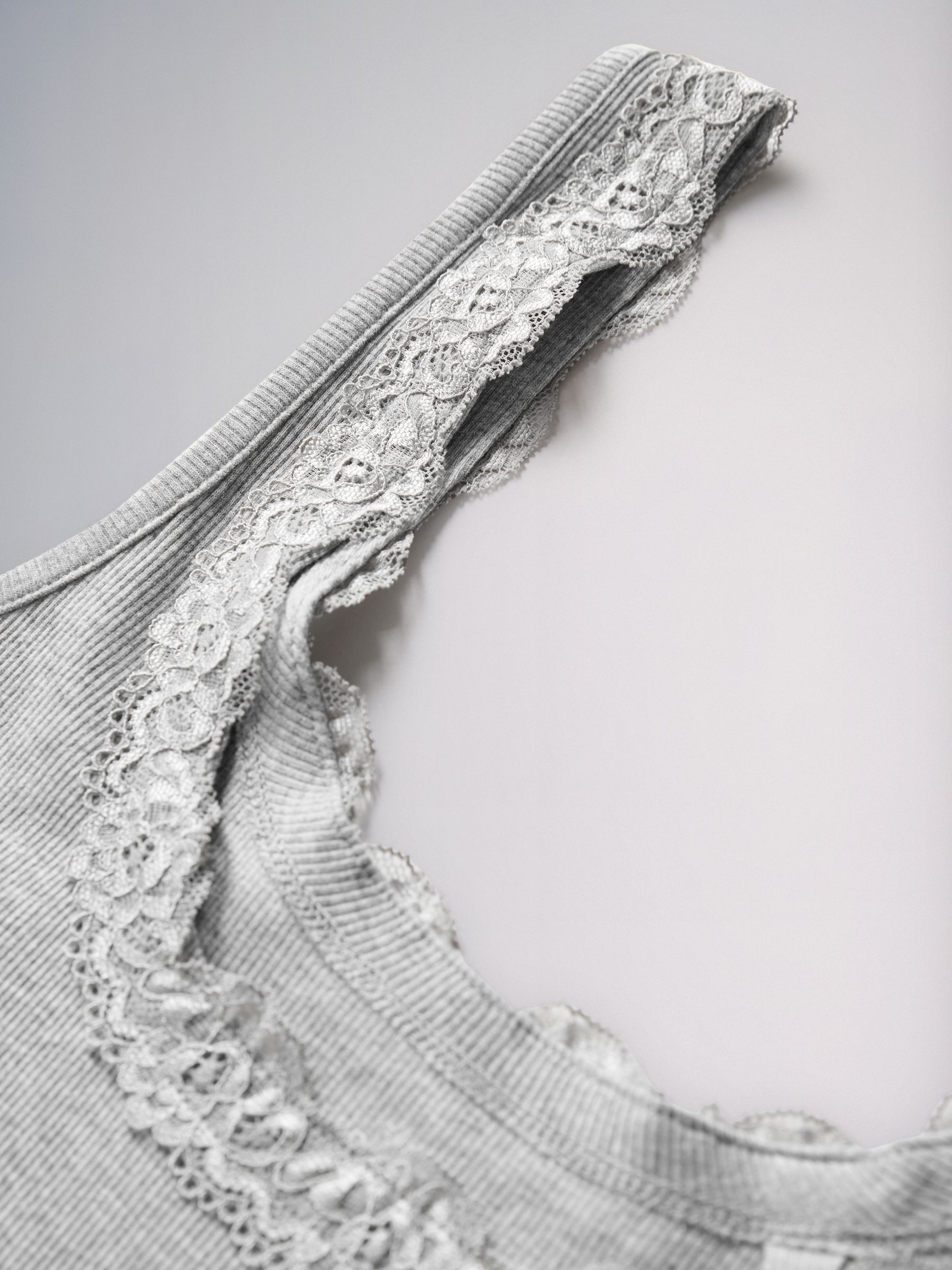 4 Pack Square Neck Lace Trim Ribbed Vest Black/Grey/White - Image 5 of 6