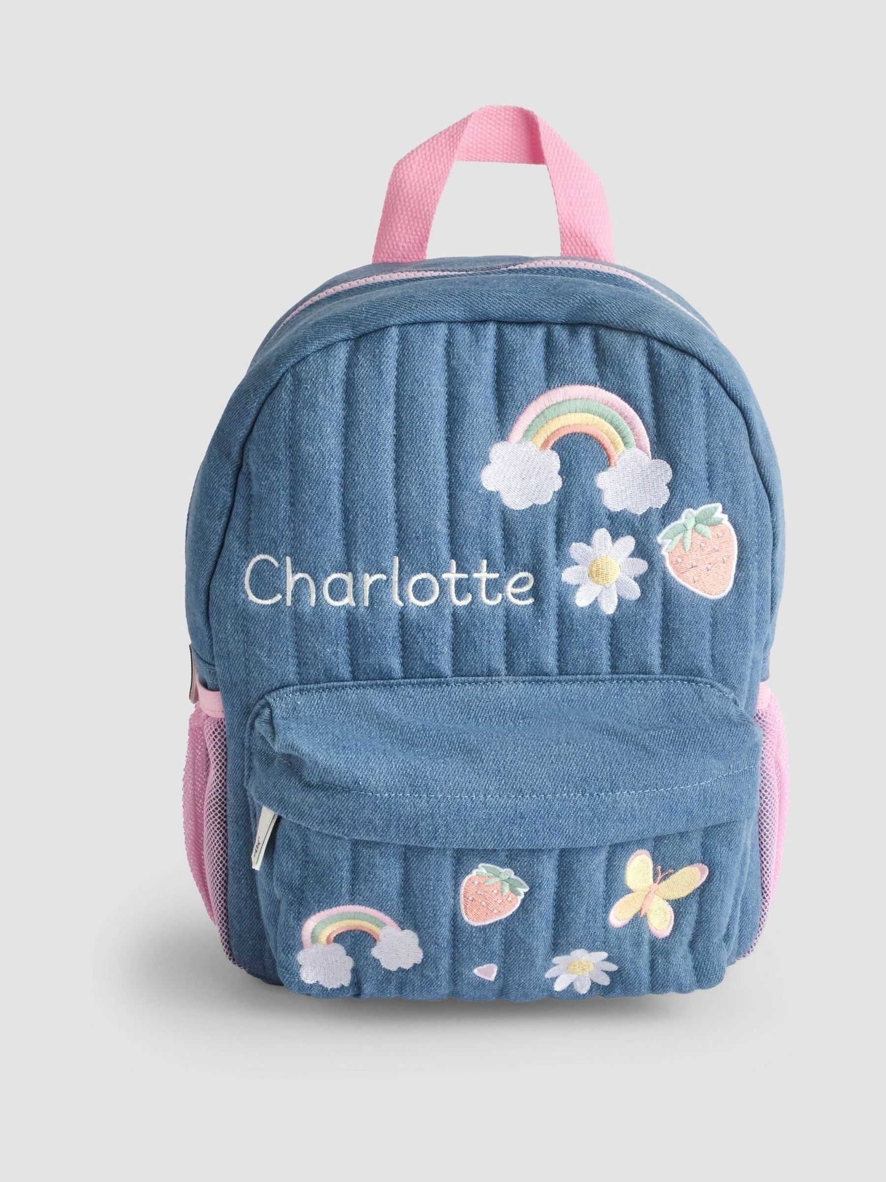 Quilted Denim Embroidered Personalised Medium Backpack - Image 2 of 3