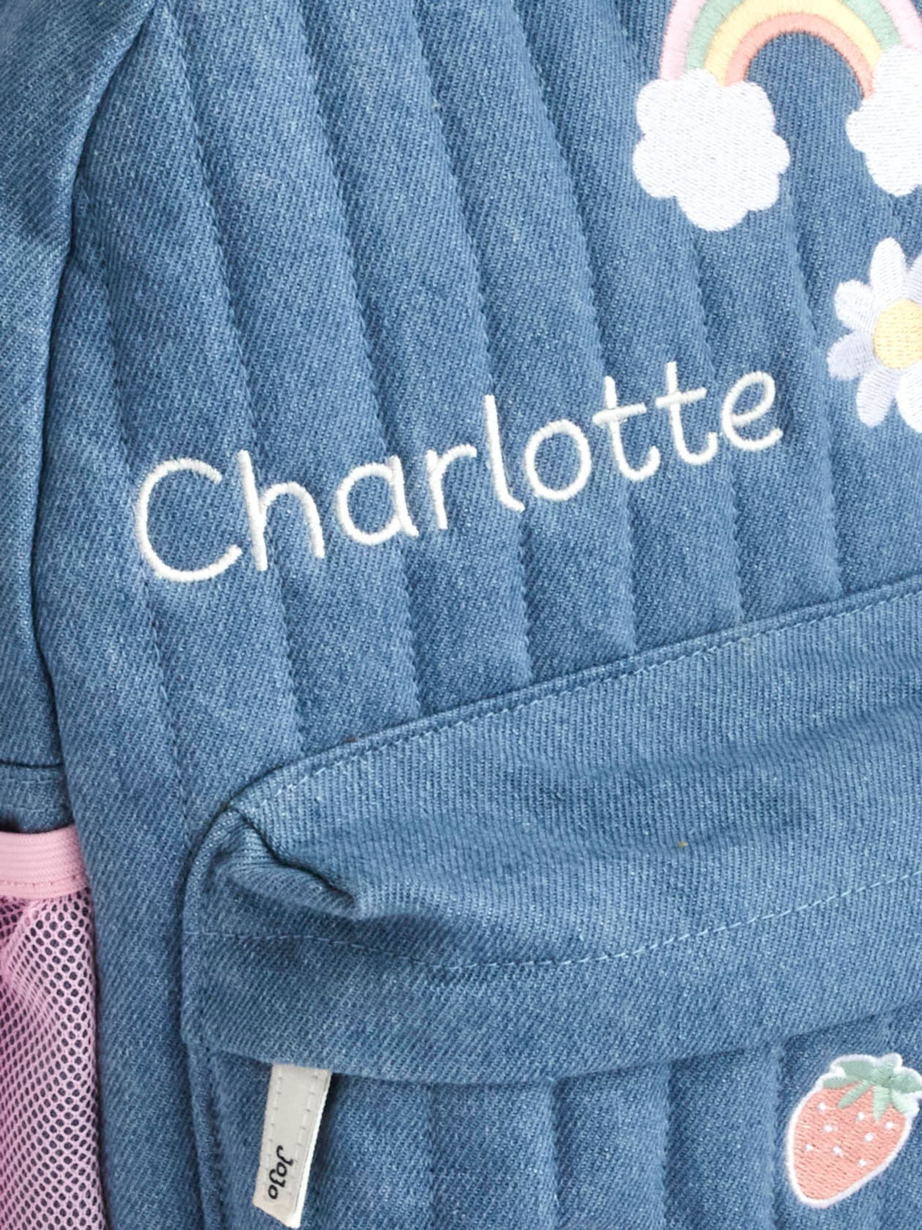 Quilted Denim Embroidered Personalised Medium Backpack - Image 3 of 3