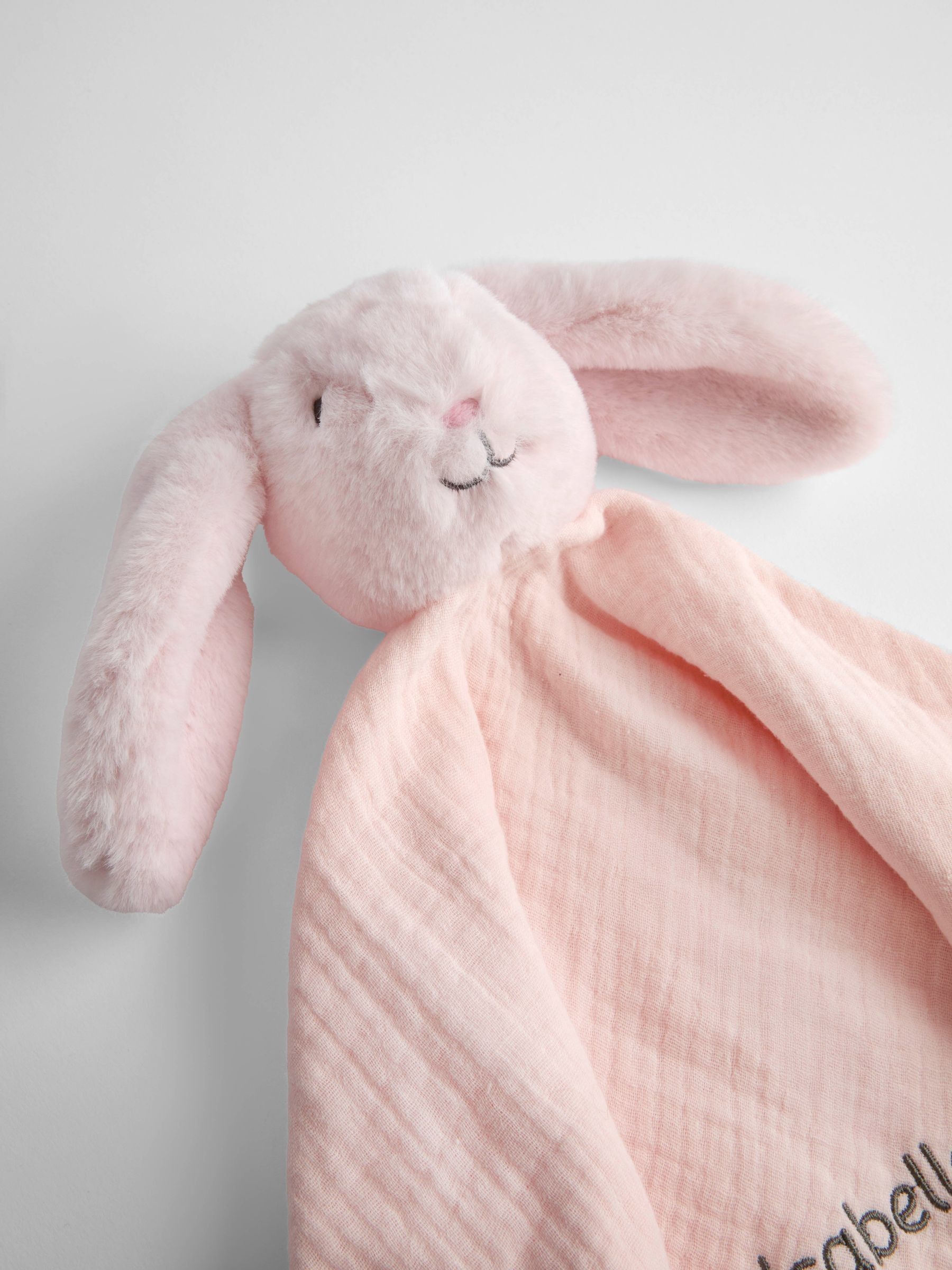 Pink Bella Bunny Personalised Plush Muslin Comforter - Image 2 of 3 Pink Bella Bunny Personalised Plush Muslin Comforter - Image 2 of 3