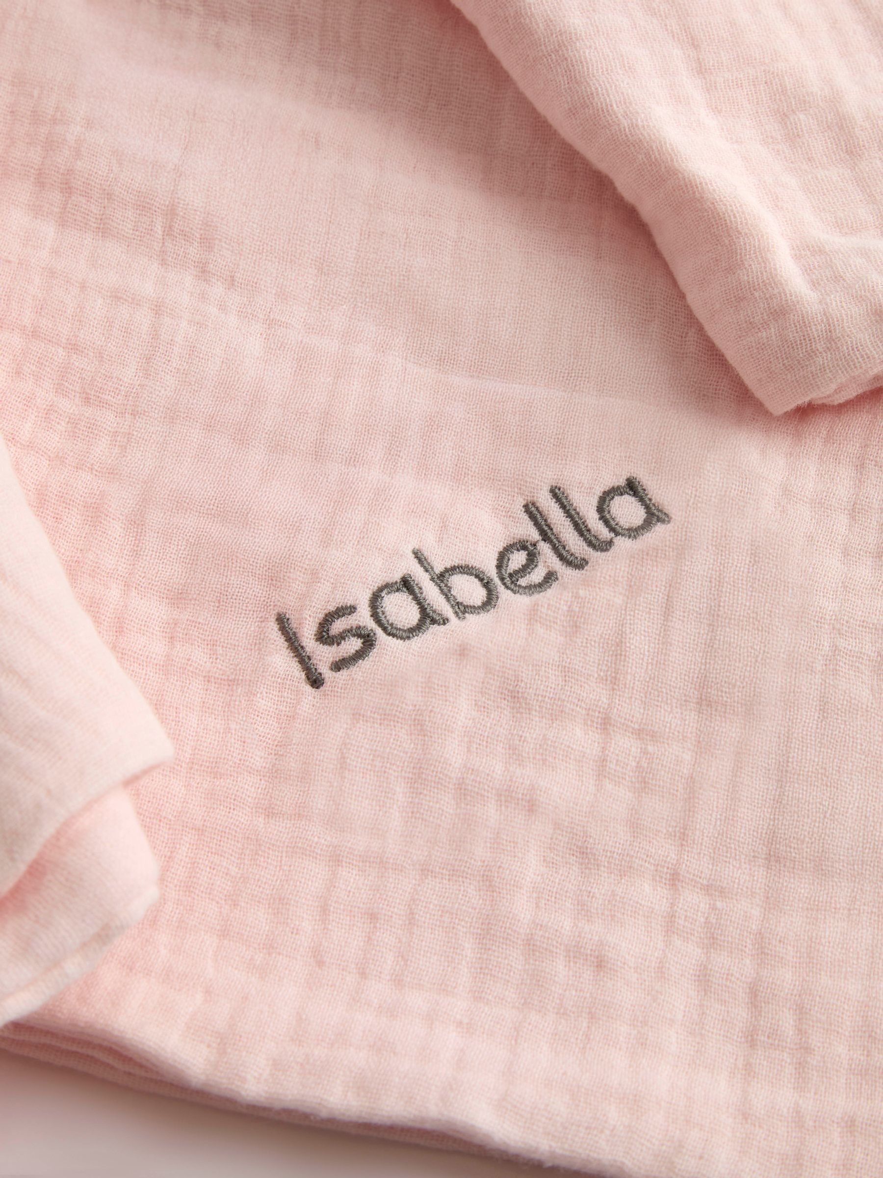 Pink Bella Bunny Personalised Plush Muslin Comforter - Image 3 of 3 Pink Bella Bunny Personalised Plush Muslin Comforter - Image 3 of 3