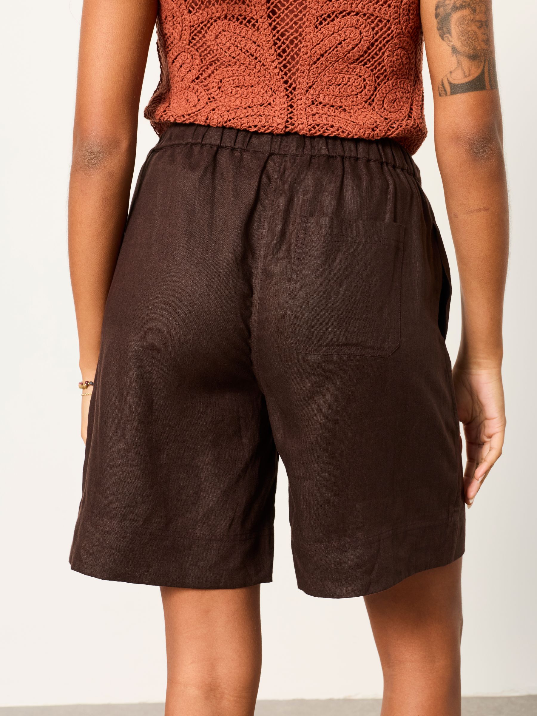 Amberly Chocolate Brown Linen Shorts - Image 2 of 6