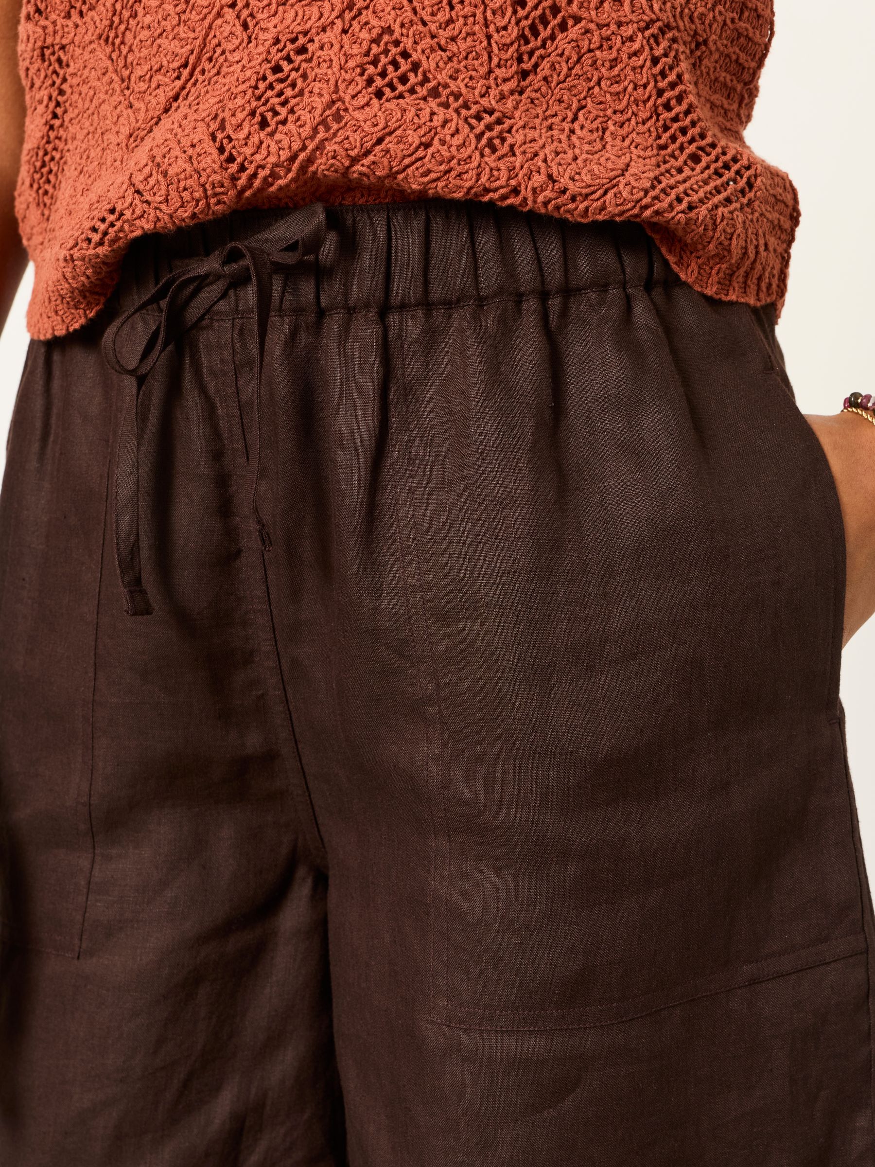 Amberly Chocolate Brown Linen Shorts - Image 5 of 6
