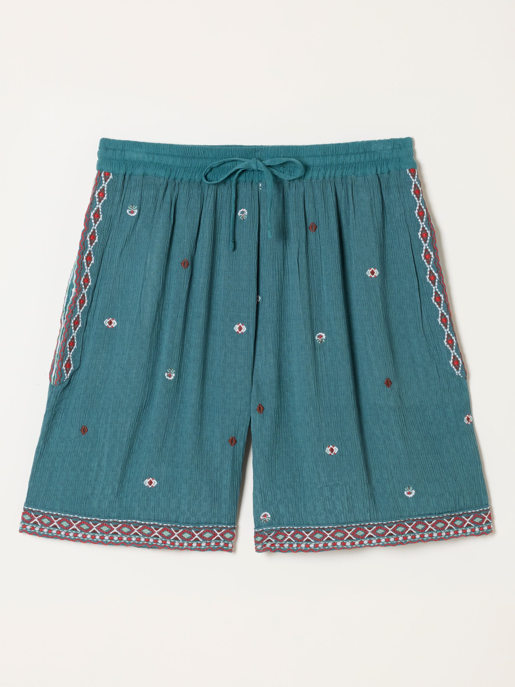 Evie Teal Blue Embroidered Shorts - Image 7 of 7