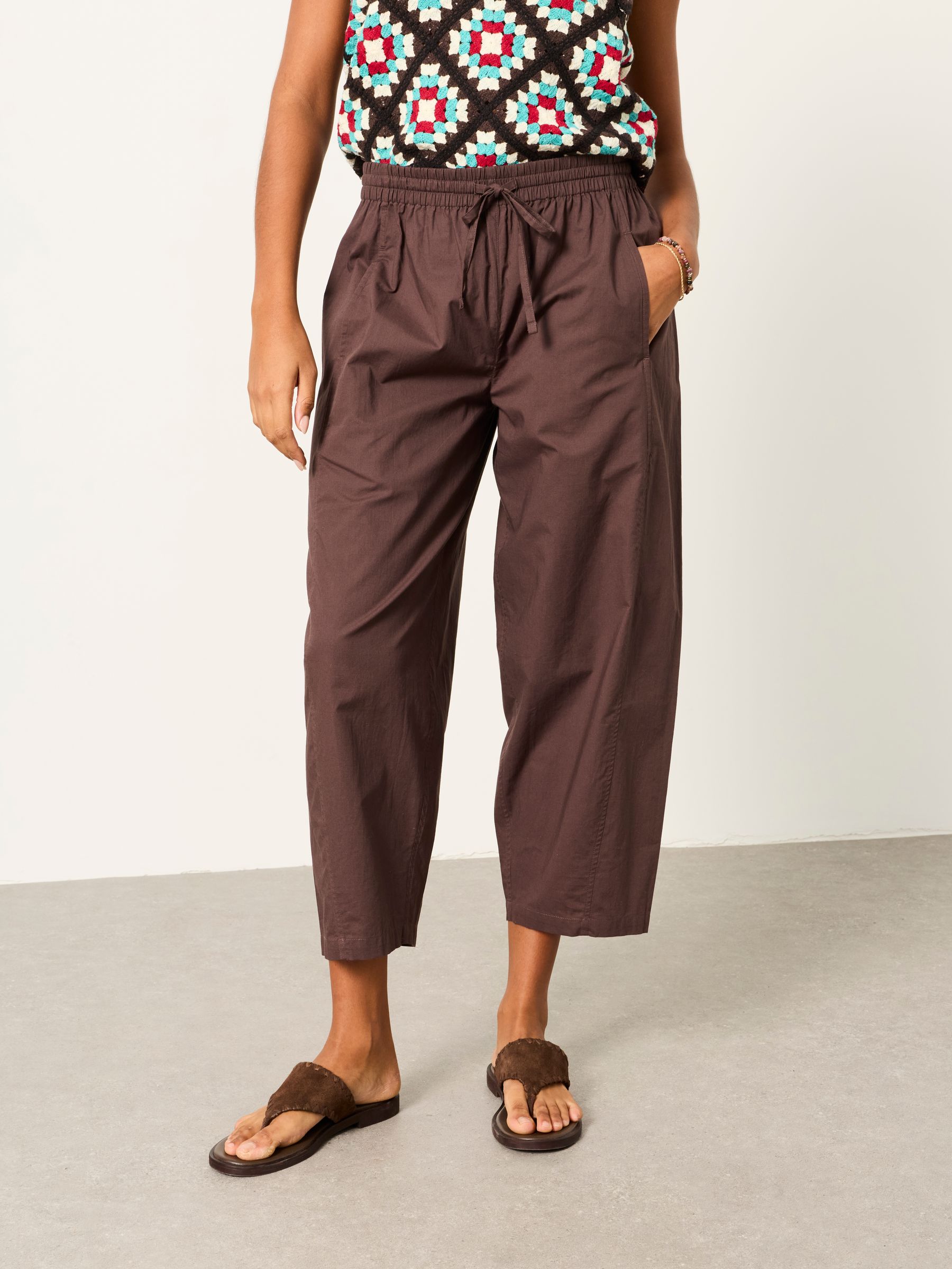 River Chocolate Brown Poplin Tapered Trousers - Image 1 of 6