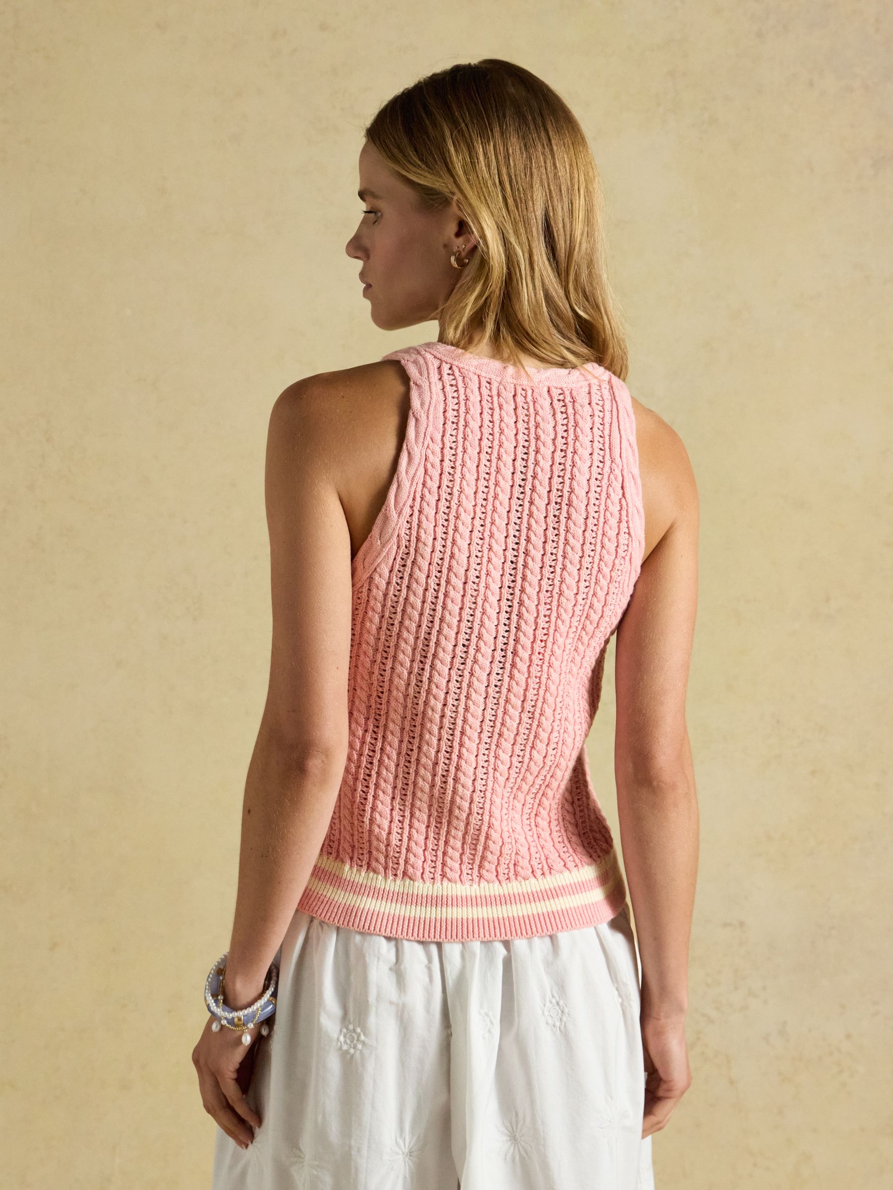 Pink Halter Neck Cotton Cable Knitted Vest - Image 5 of 10