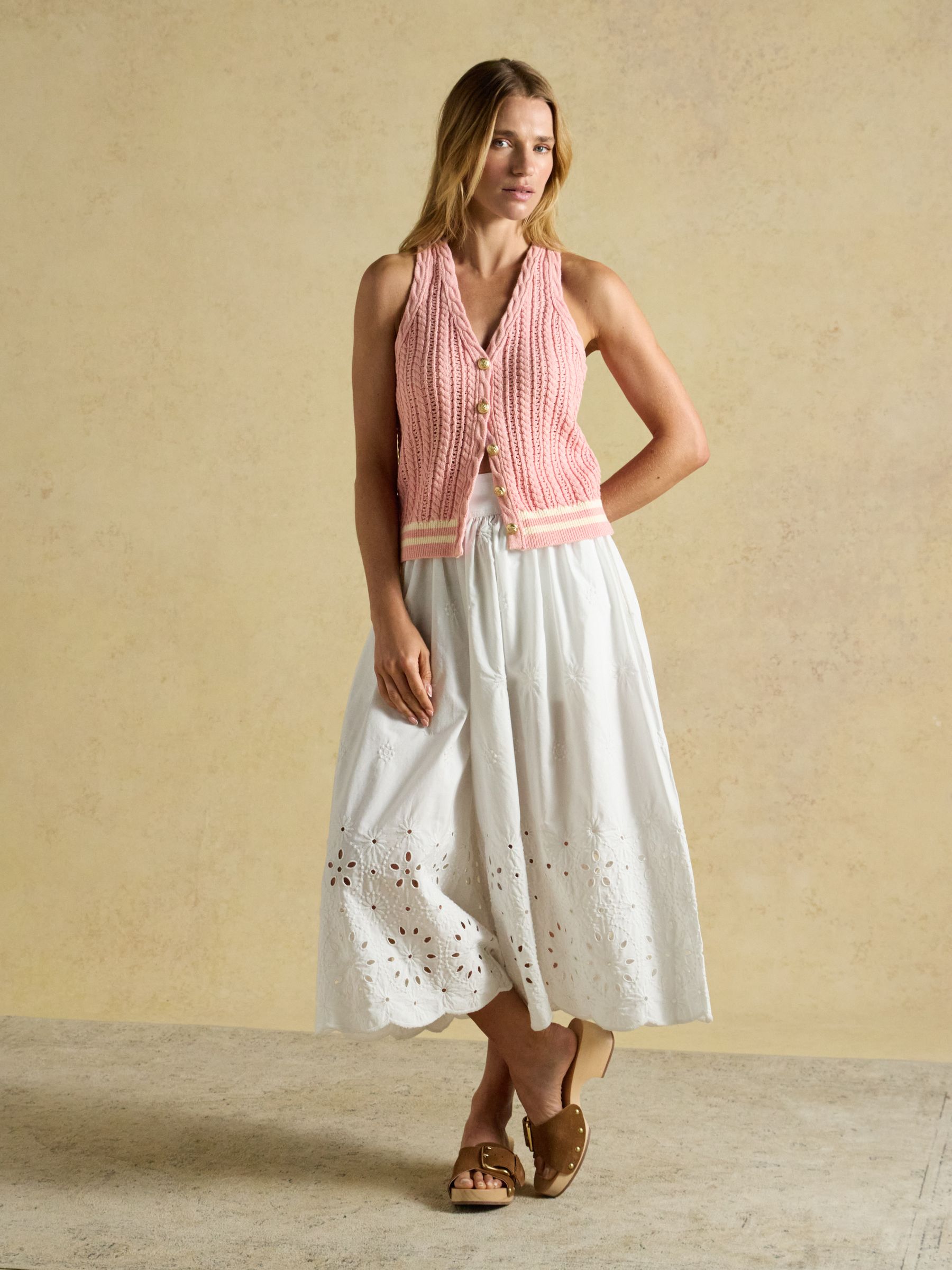 Pink Halter Neck Cotton Cable Knitted Vest - Image 6 of 10