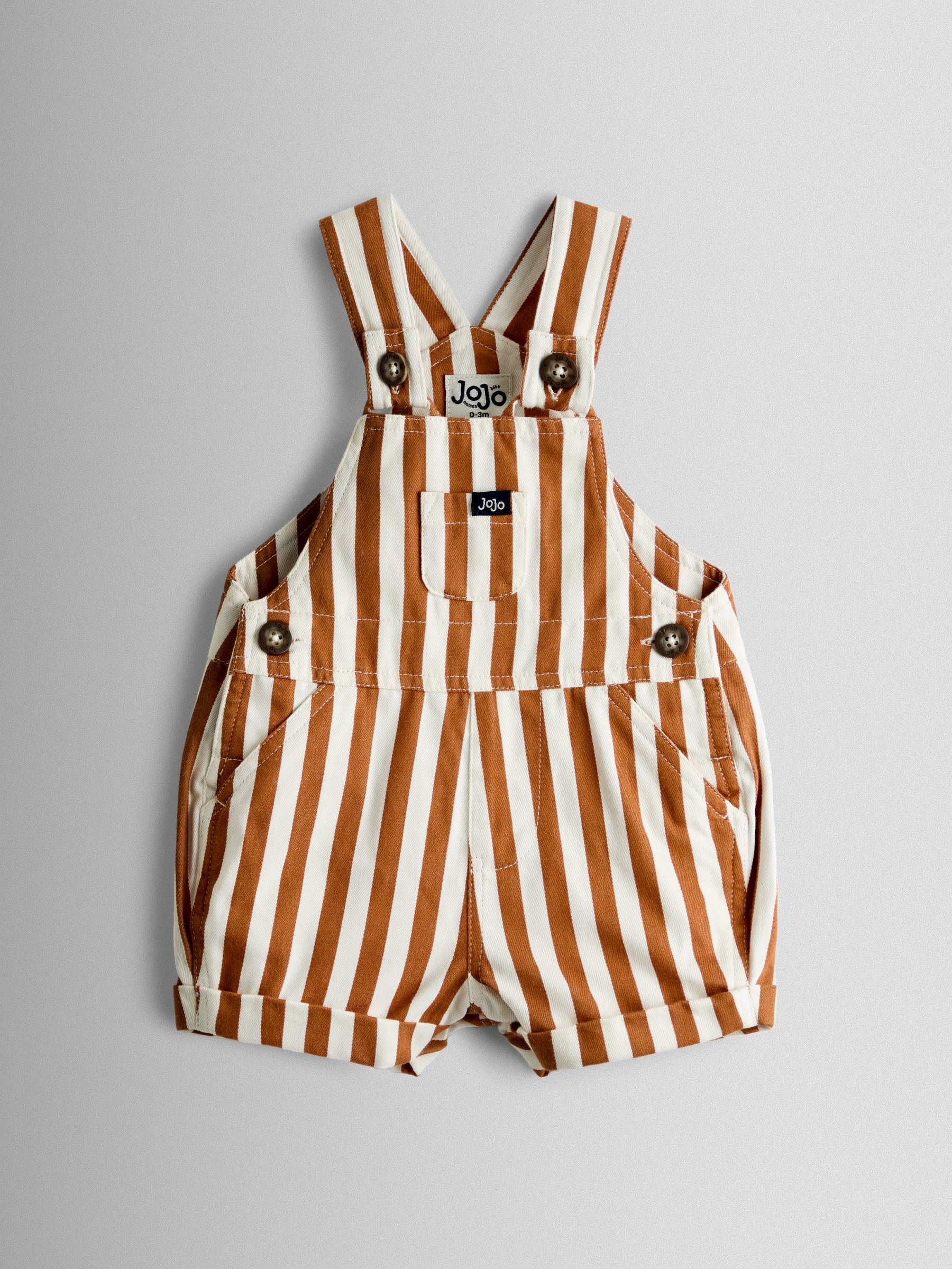Tan Brown Stripe 2-Piece Twill Dungaree Set & T-Shirt - Image 2 of 6