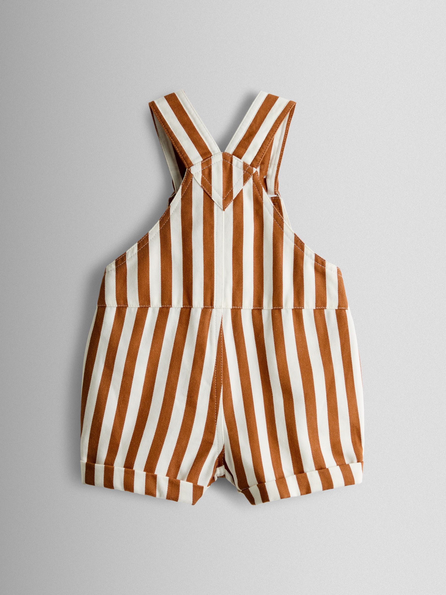 Tan Brown Stripe 2-Piece Twill Dungaree Set & T-Shirt - Image 3 of 6