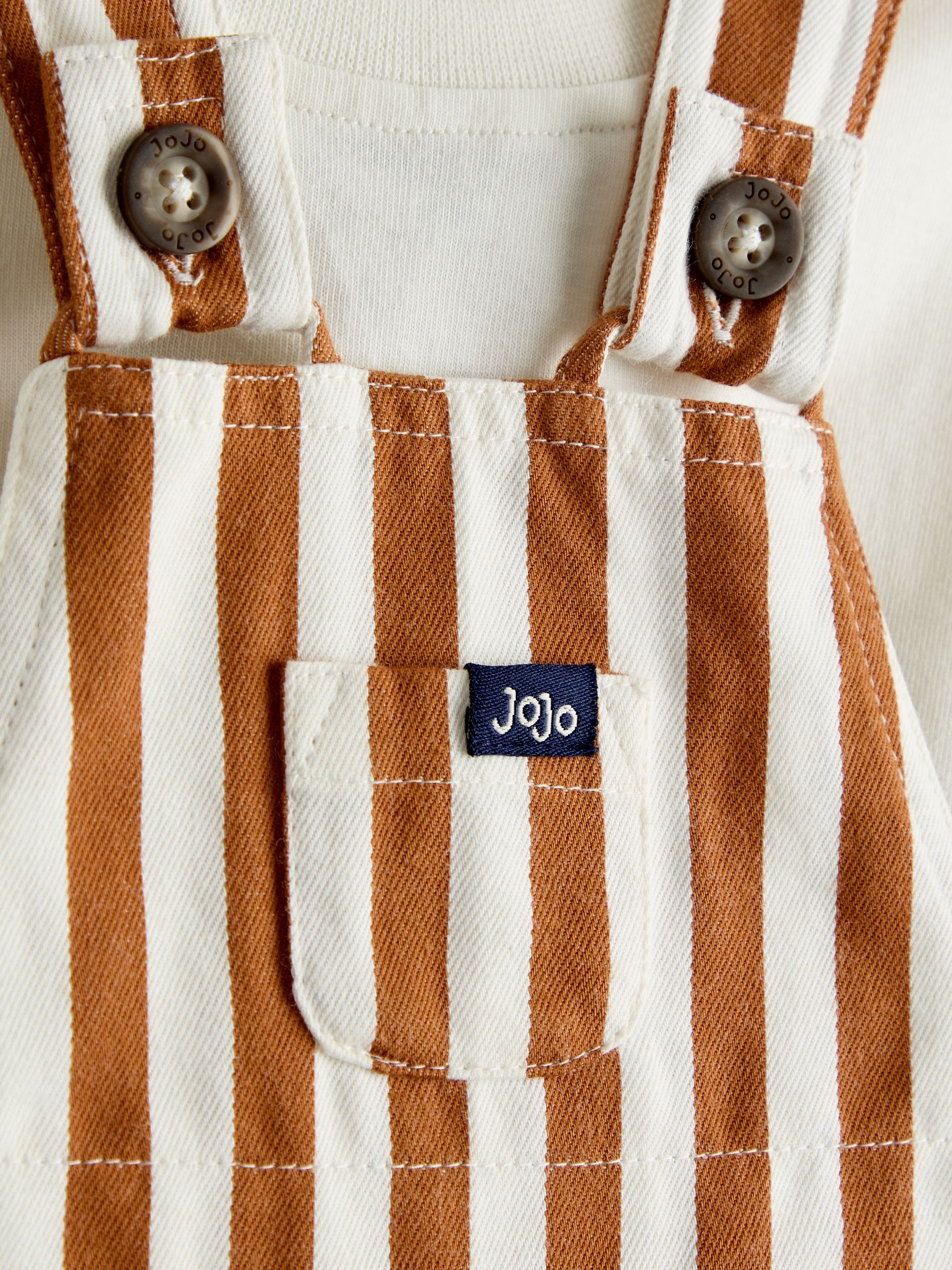 Tan Brown Stripe 2-Piece Twill Dungaree Set & T-Shirt - Image 7 of 7