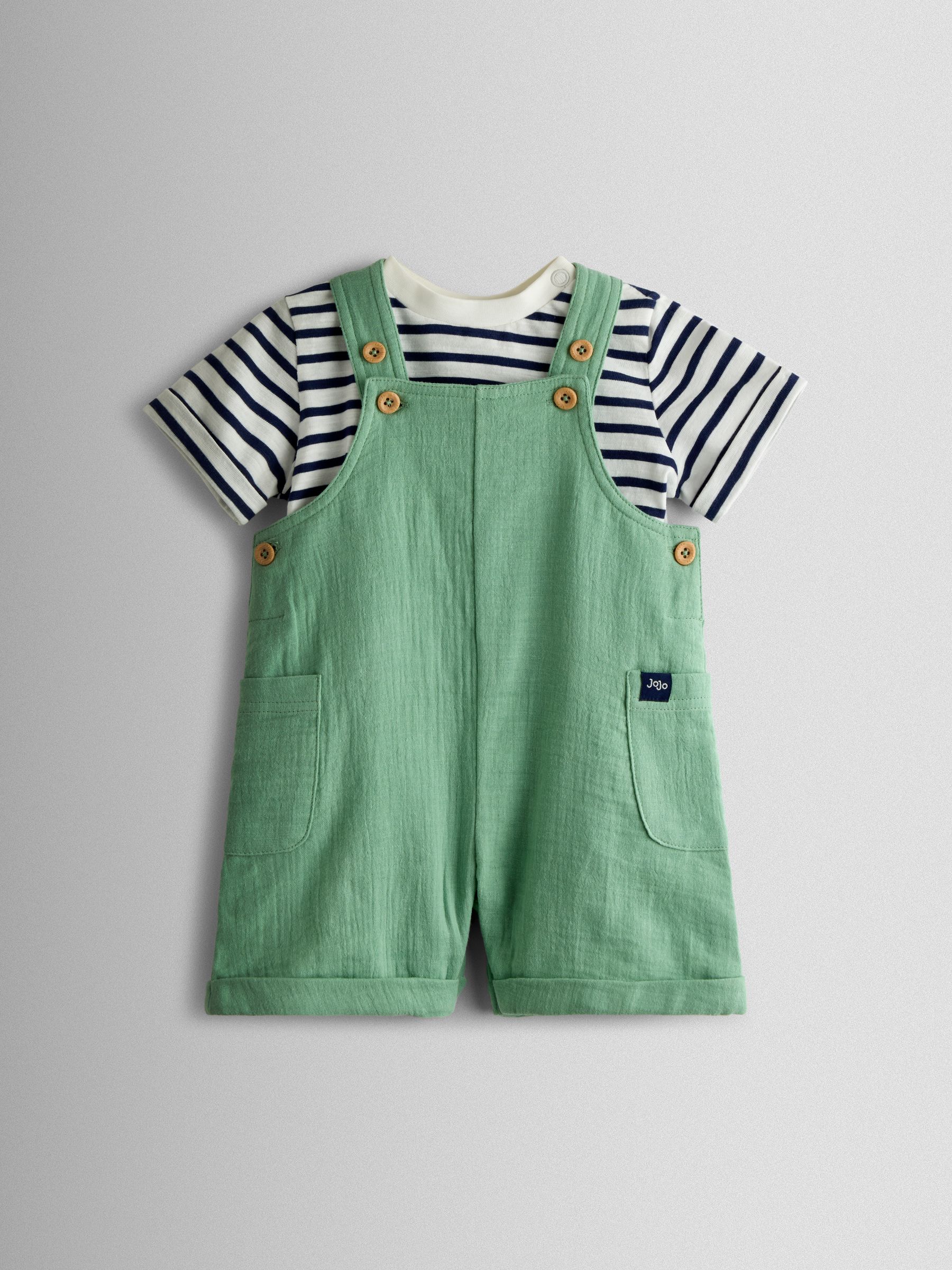 Green 2-Piece Cheesecloth Dungarees & T-Shirt Set - Image 1 of 6
