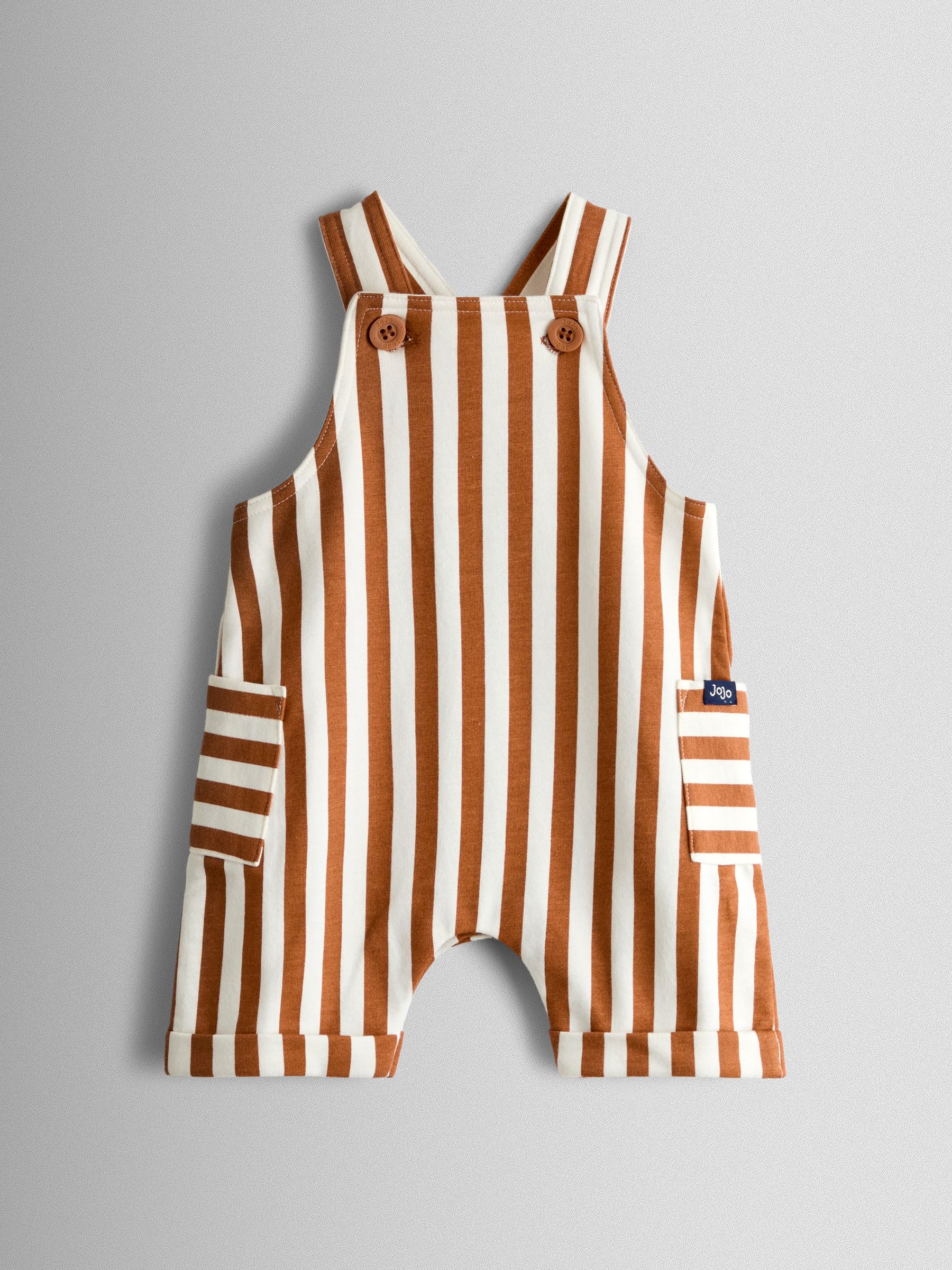 Brown 2-Piece Stripe Appliqué Dunagree & T-Shirt Set - Image 2 of 7 Brown 2-Piece Stripe Appliqué Dunagree & T-Shirt Set - Image 2 of 7