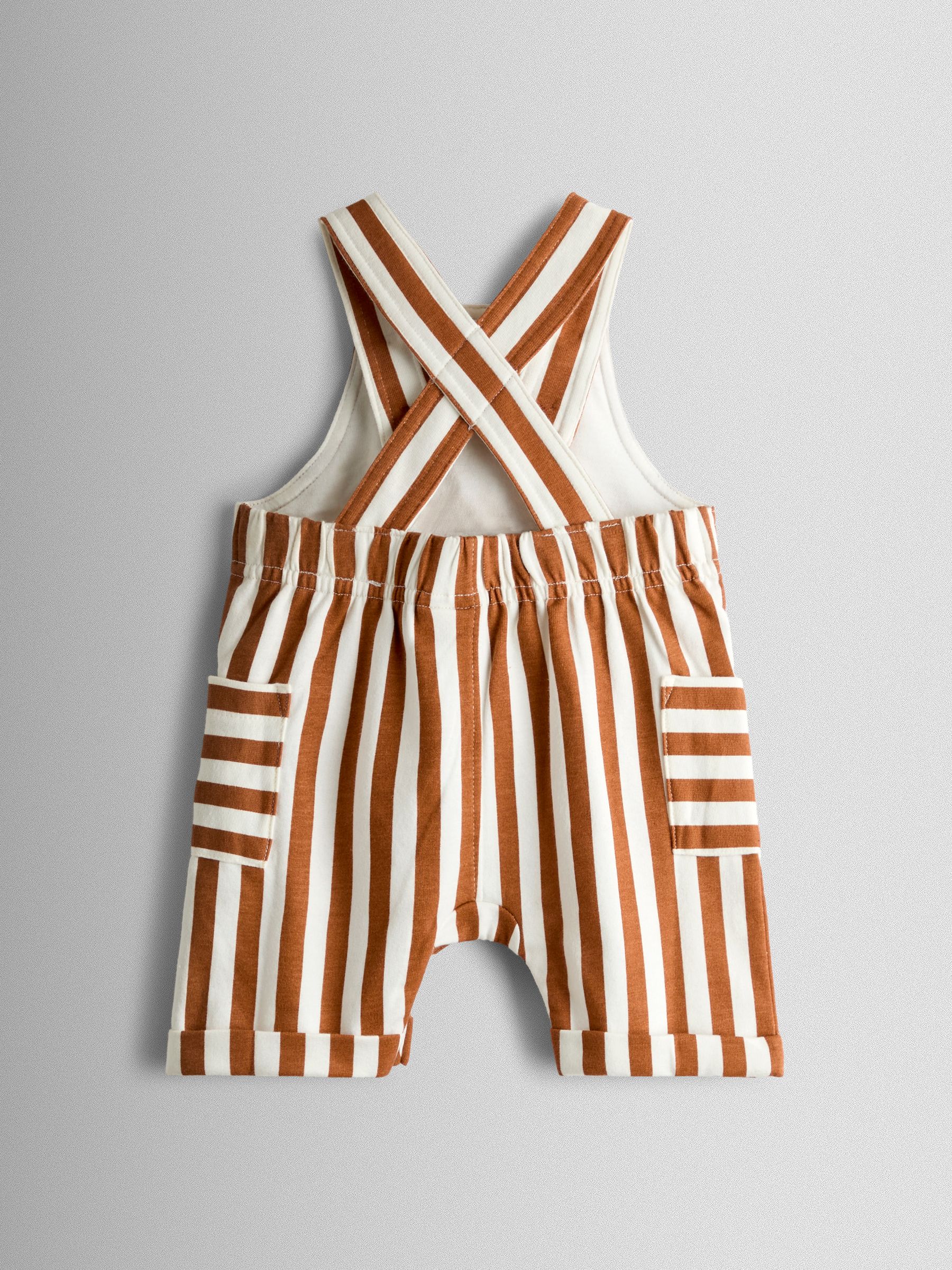 Brown 2-Piece Stripe Appliqué Dunagree & T-Shirt Set - Image 3 of 7