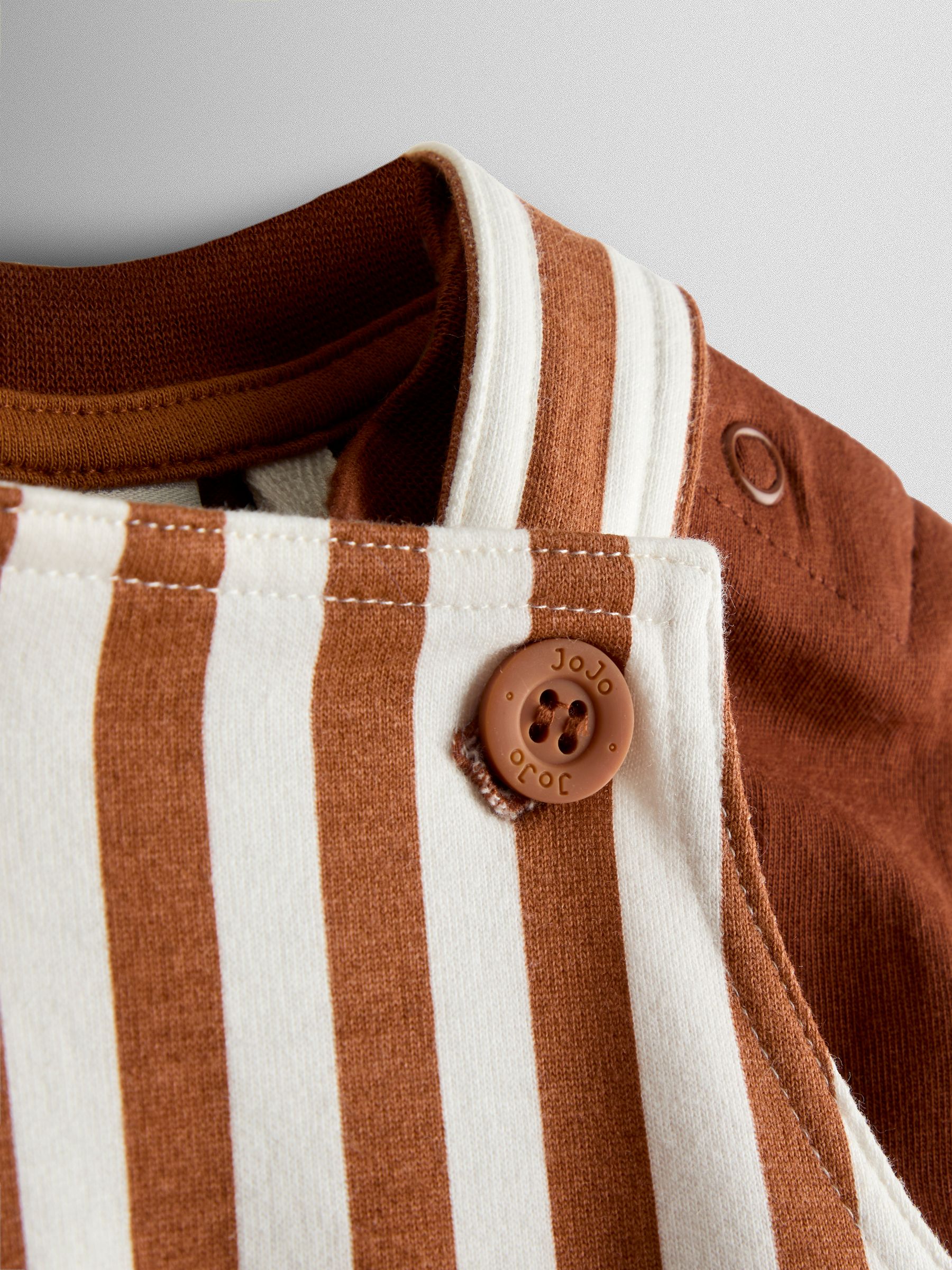 Brown 2-Piece Stripe Appliqué Dunagree & T-Shirt Set - Image 7 of 7 Brown 2-Piece Stripe Appliqué Dunagree & T-Shirt Set - Image 7 of 7