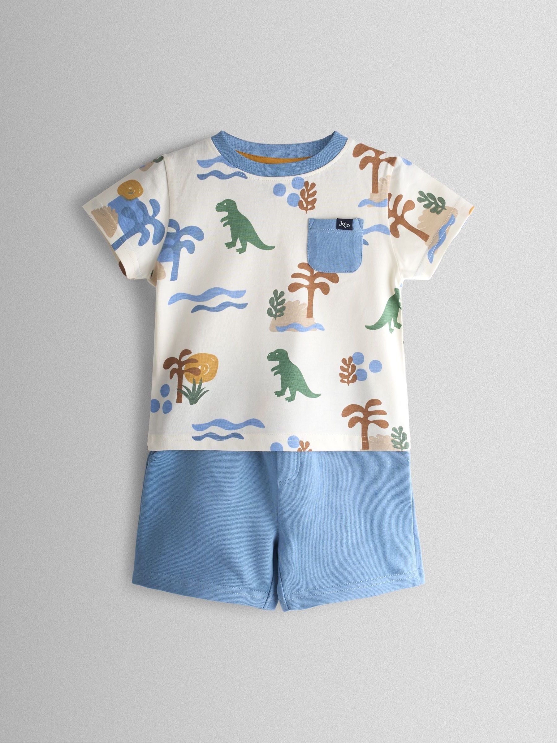 Blue 2-Piece Dino Printed T-Shirt & Shorts Set - Image 1 of 9