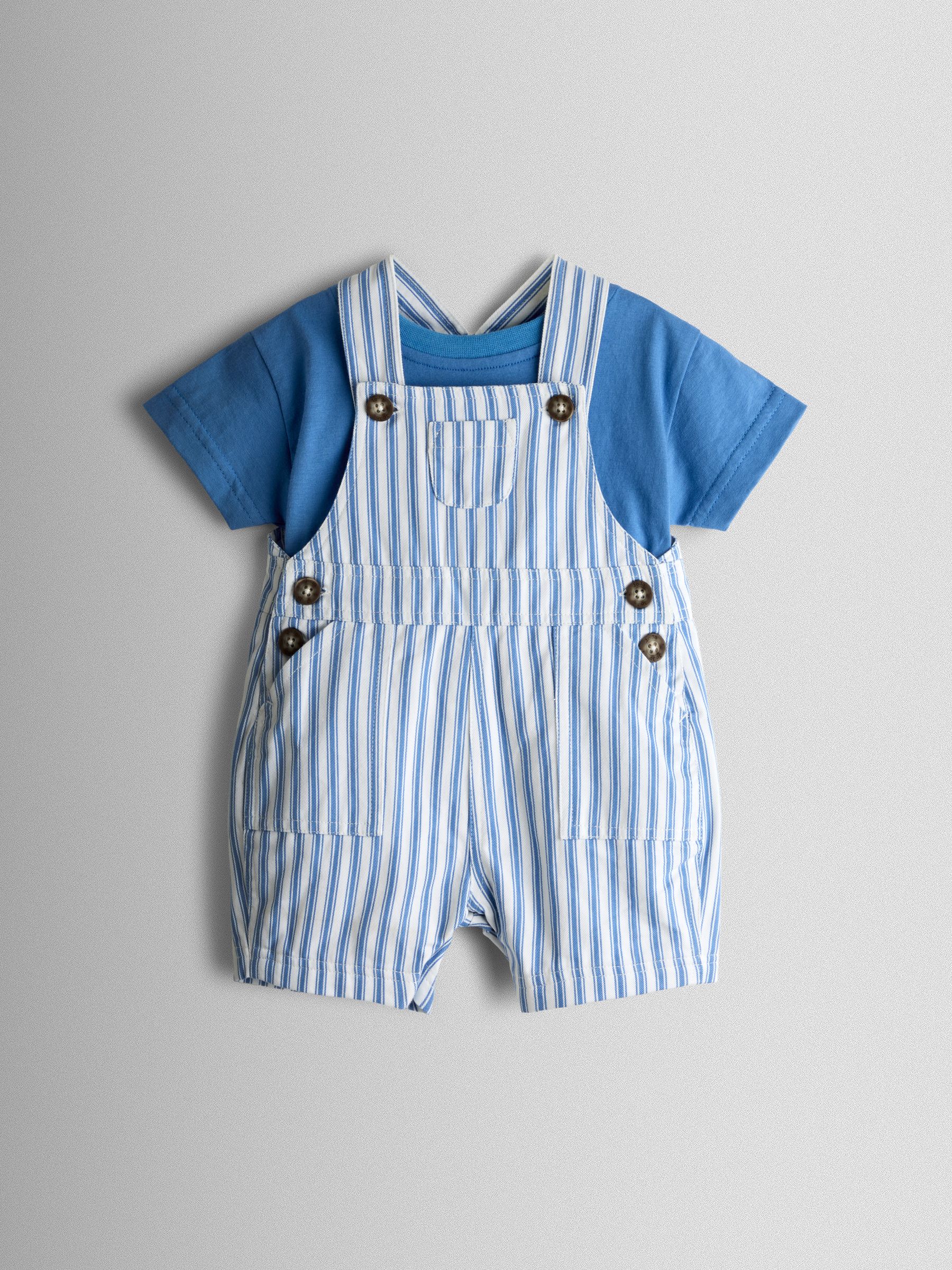 Blue 2-Piece Twill Dungaree Set & T-Shirt - Image 1 of 6