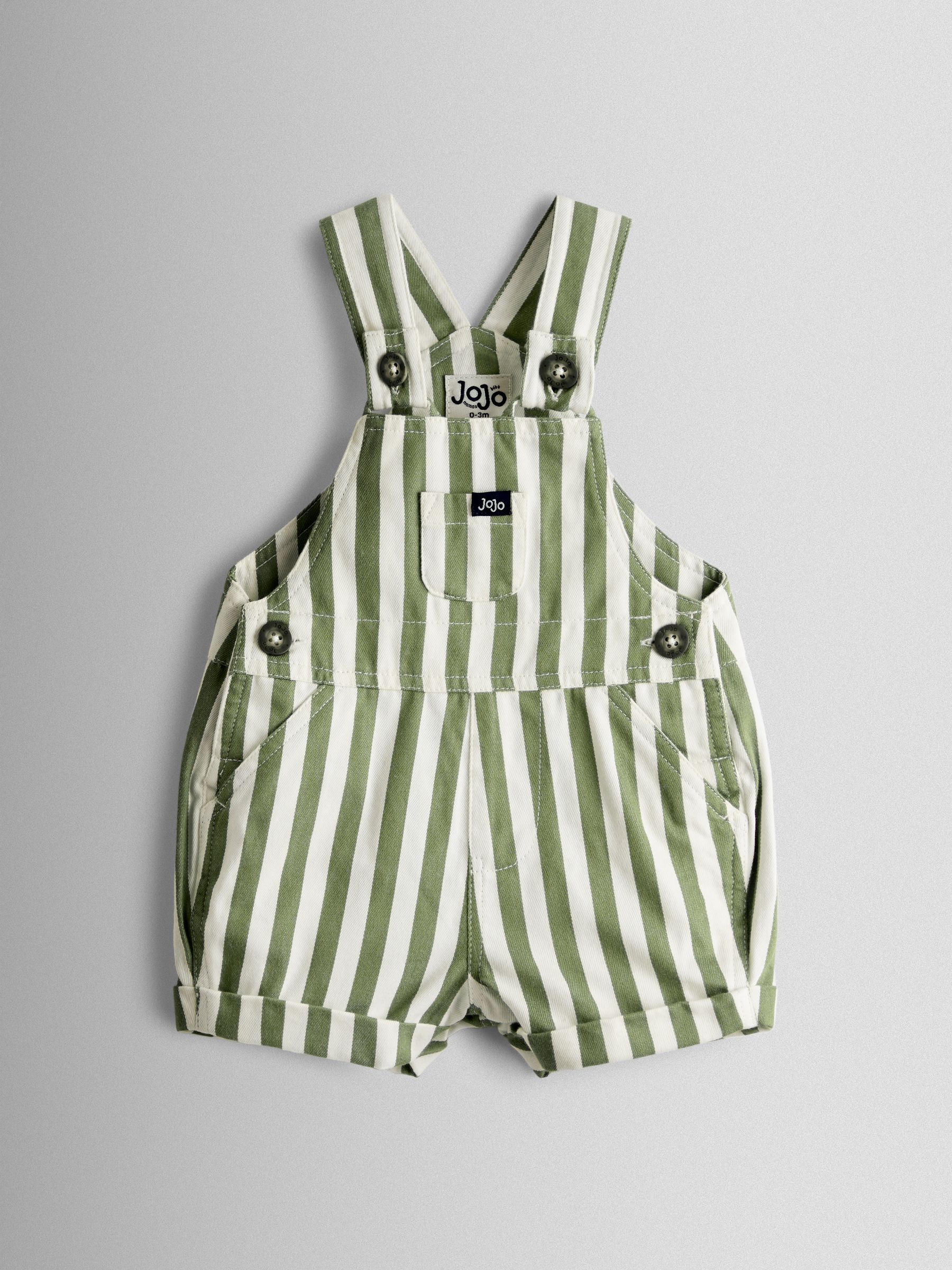 Khaki Green Stripe 2-Piece Twill Dungaree Set & T-Shirt - Image 2 of 6