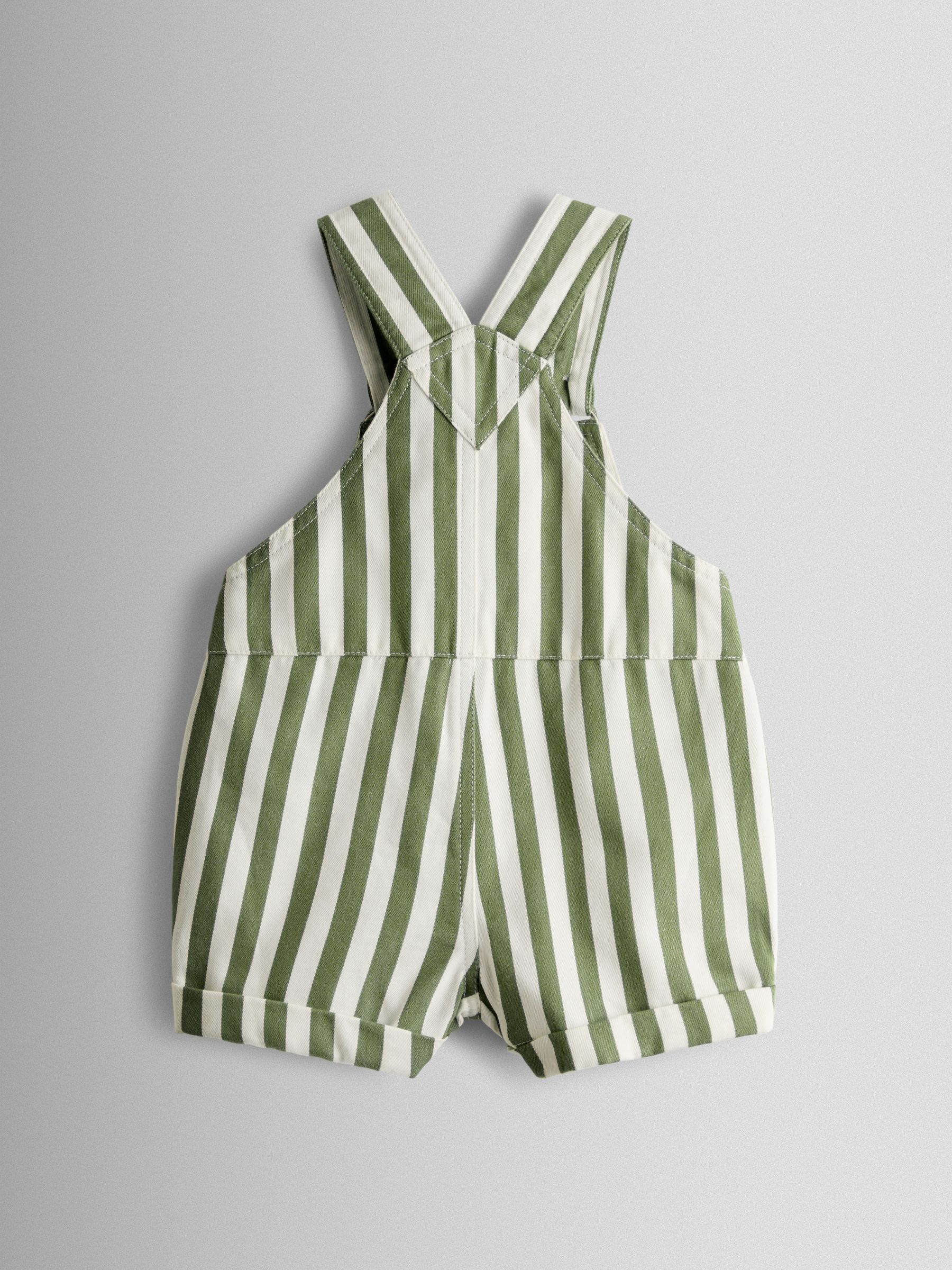 Khaki Green Stripe 2-Piece Twill Dungaree Set & T-Shirt - Image 3 of 6