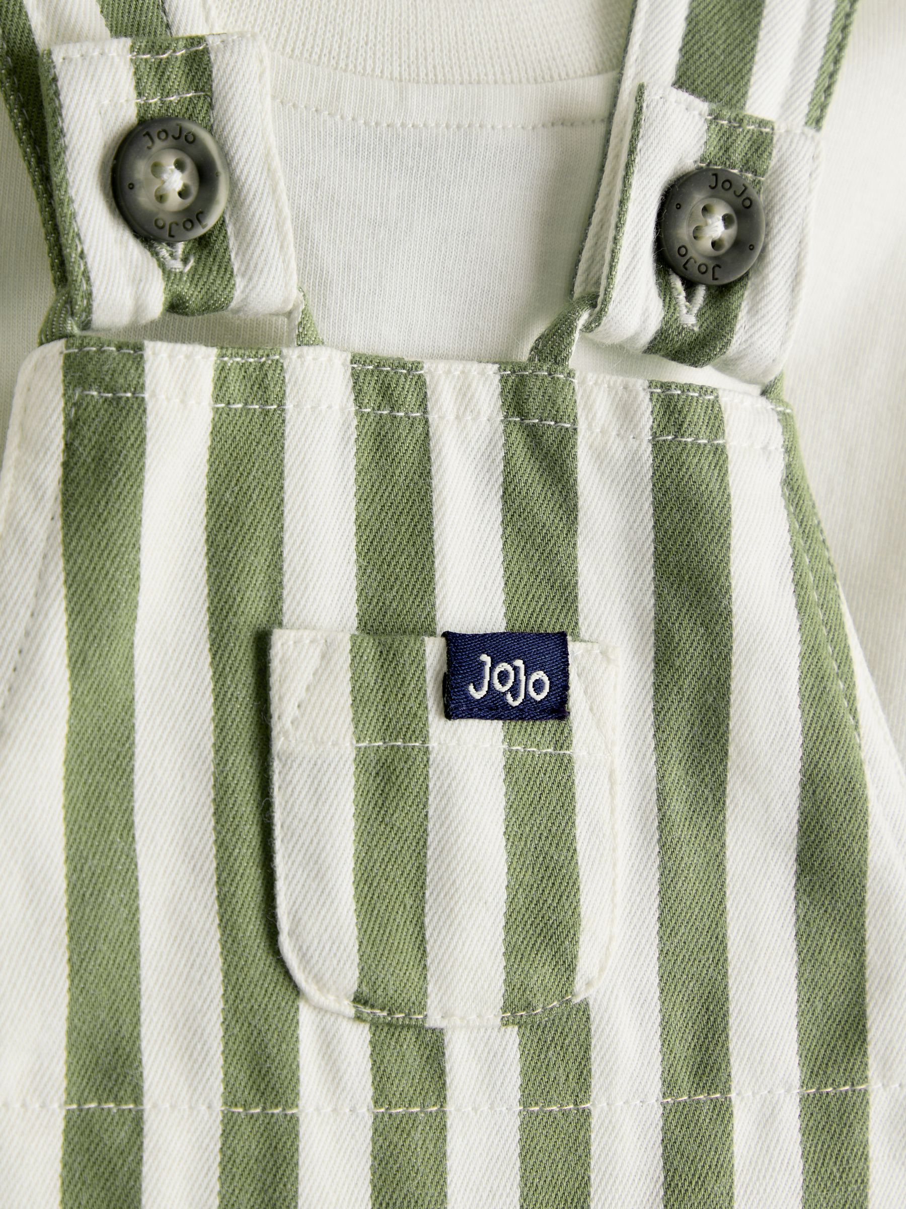 Khaki Green Stripe 2-Piece Twill Dungaree Set & T-Shirt - Image 6 of 6